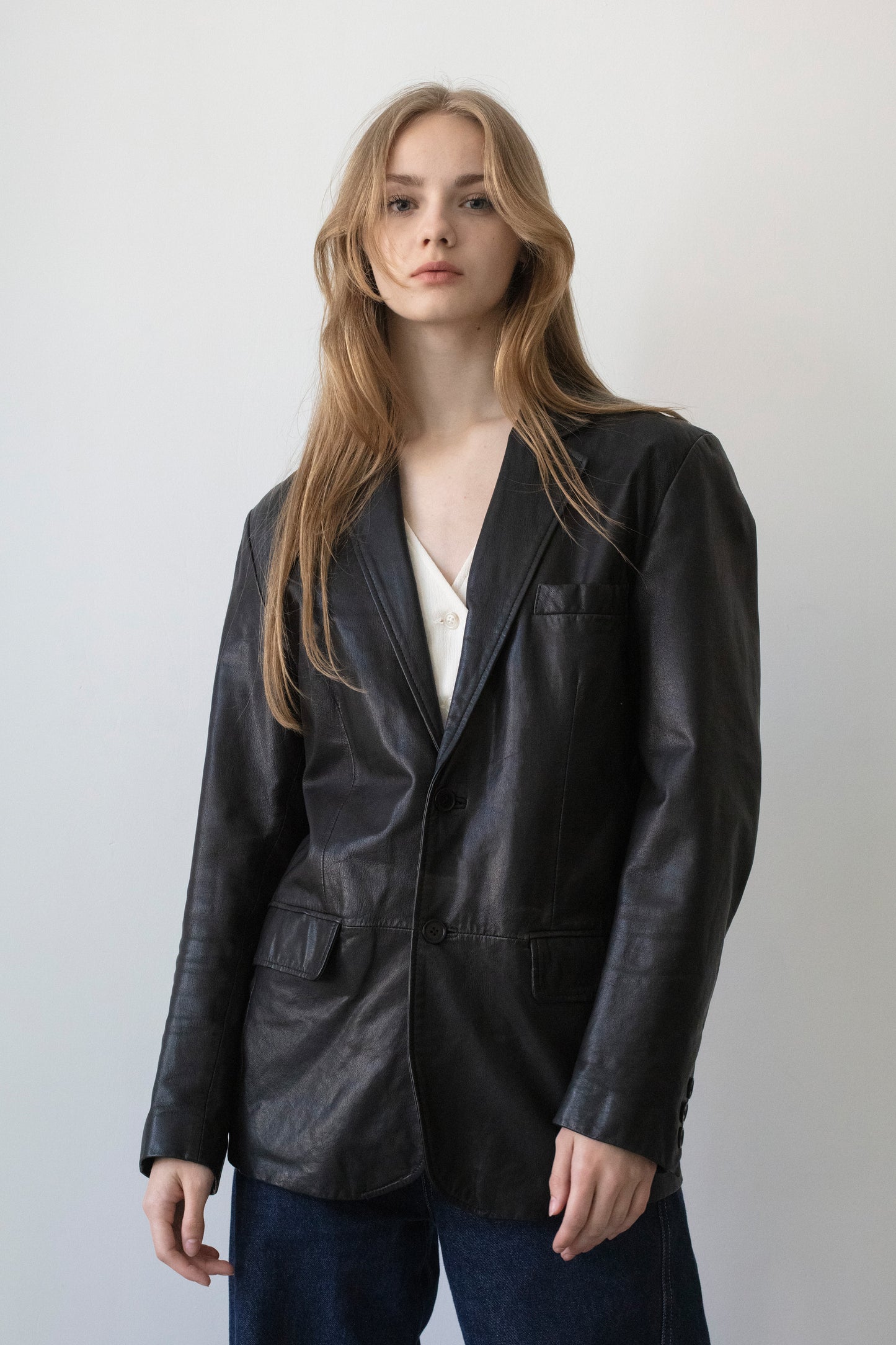 Vintage Black Leather Blazer Jacket