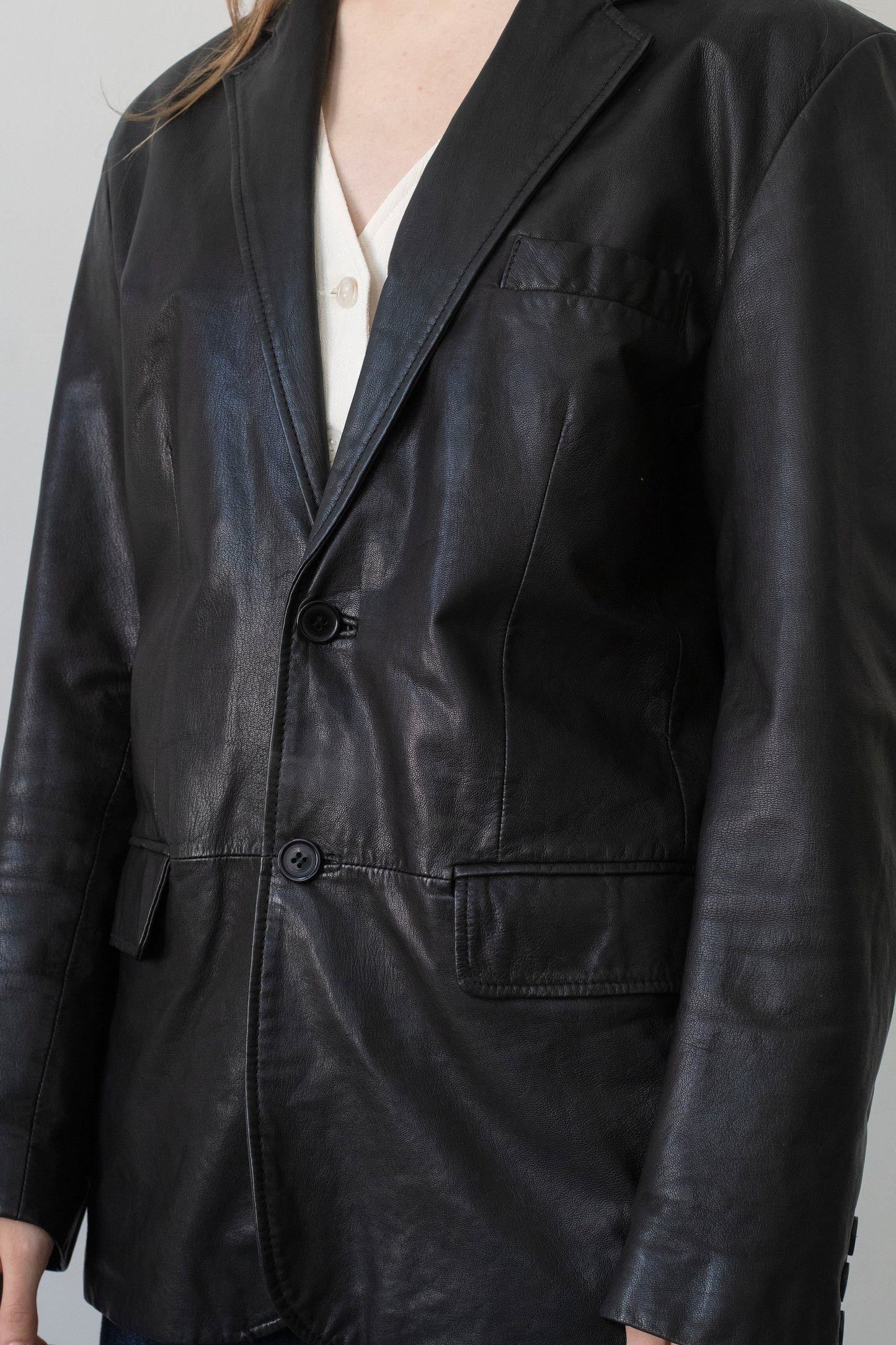 Vintage Black Leather Blazer Jacket