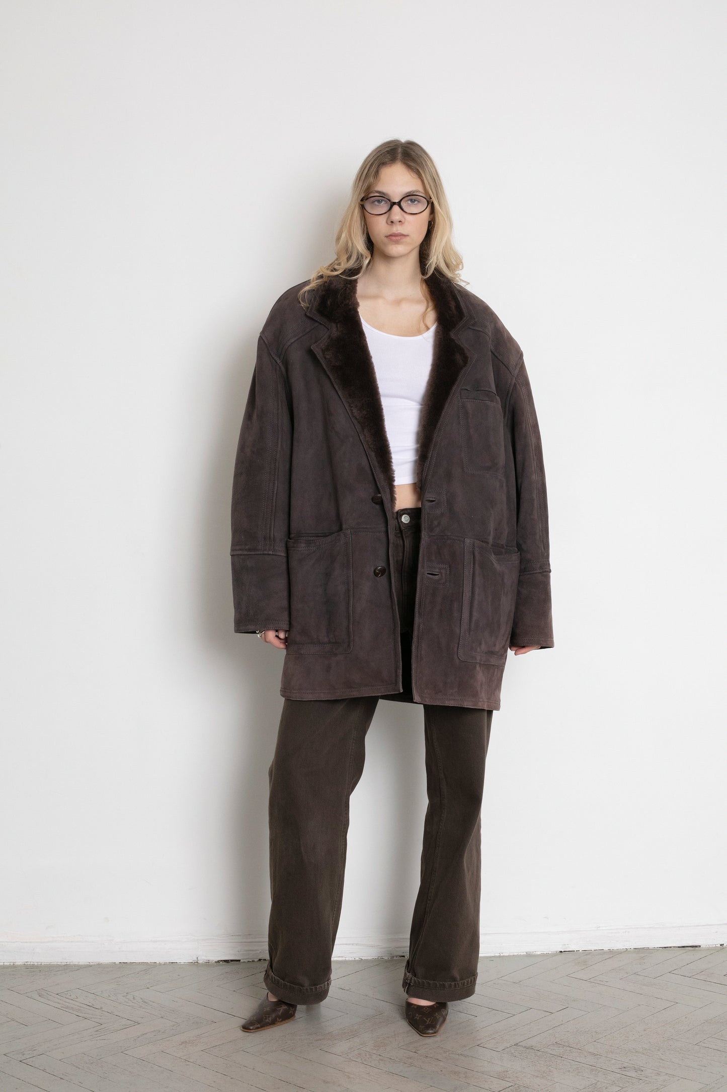 Vintage Dark Brown Shearling Sheepskin Coat