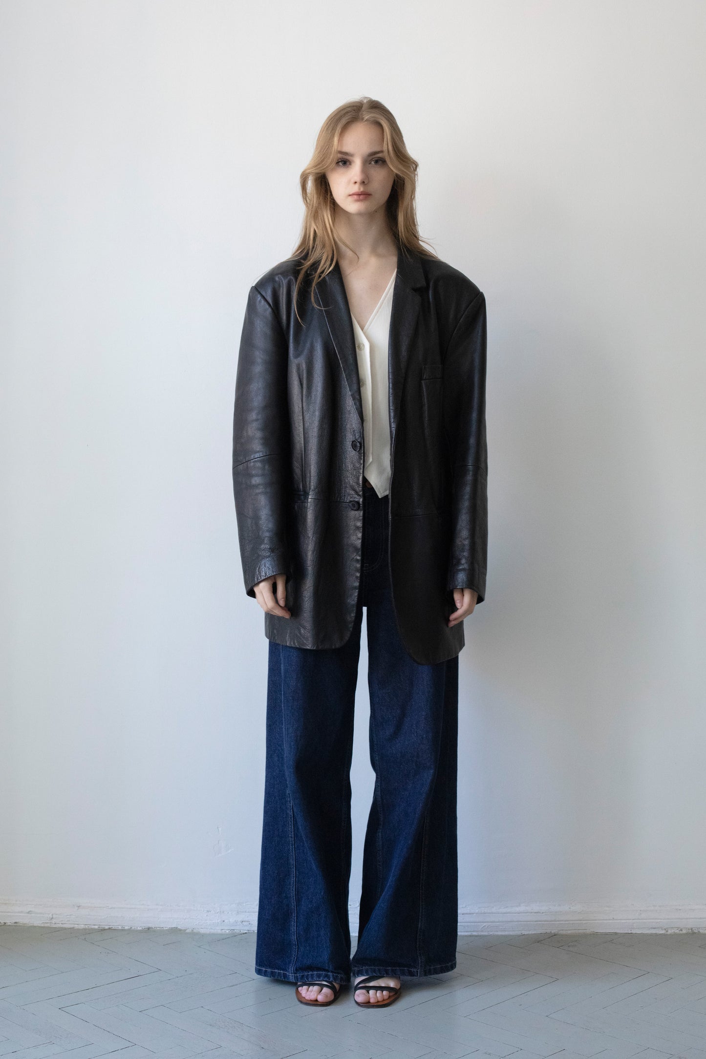 Vintage Black Leather Blazer Jacket