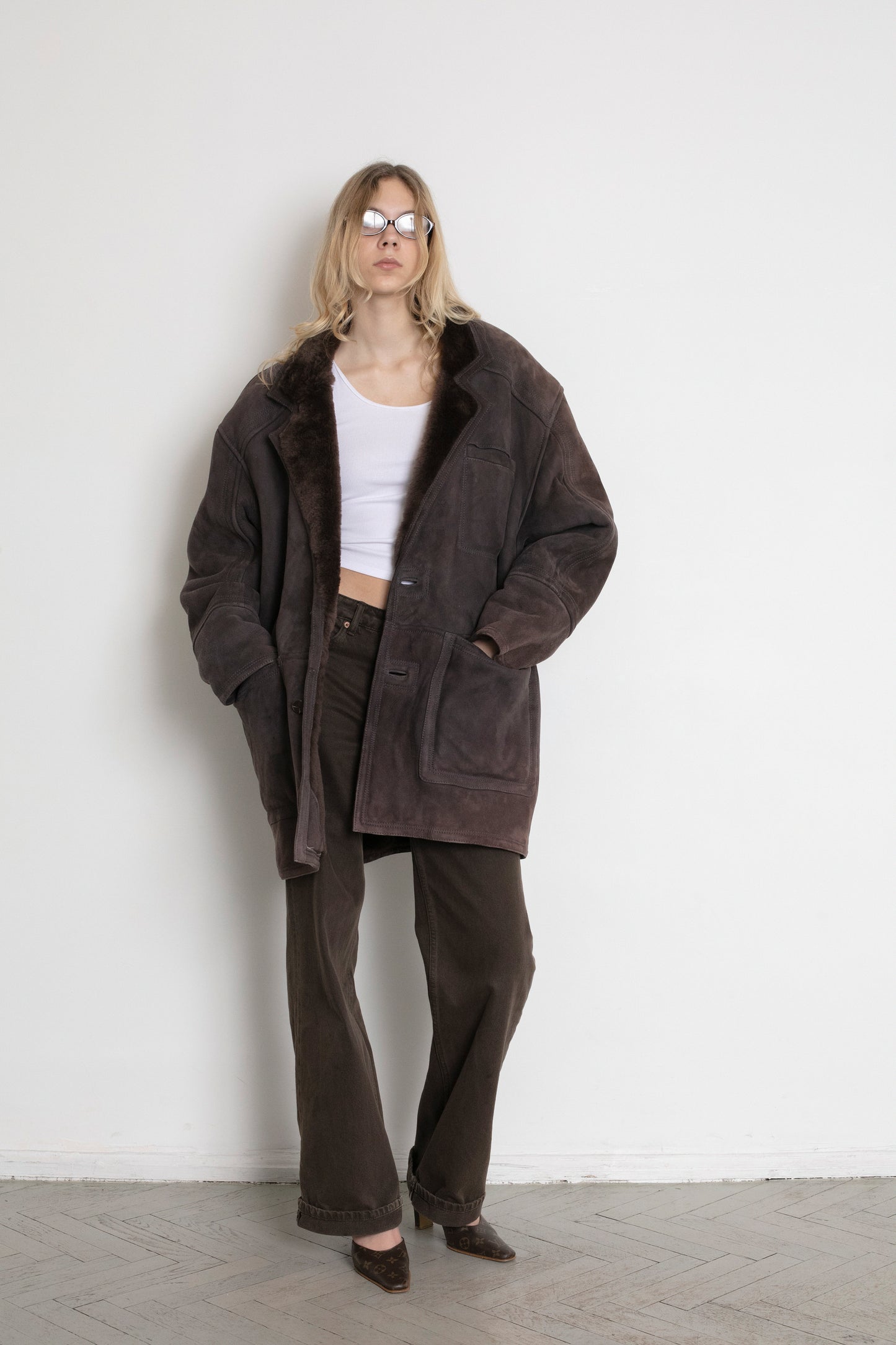 Vintage Dark Brown Shearling Sheepskin Coat