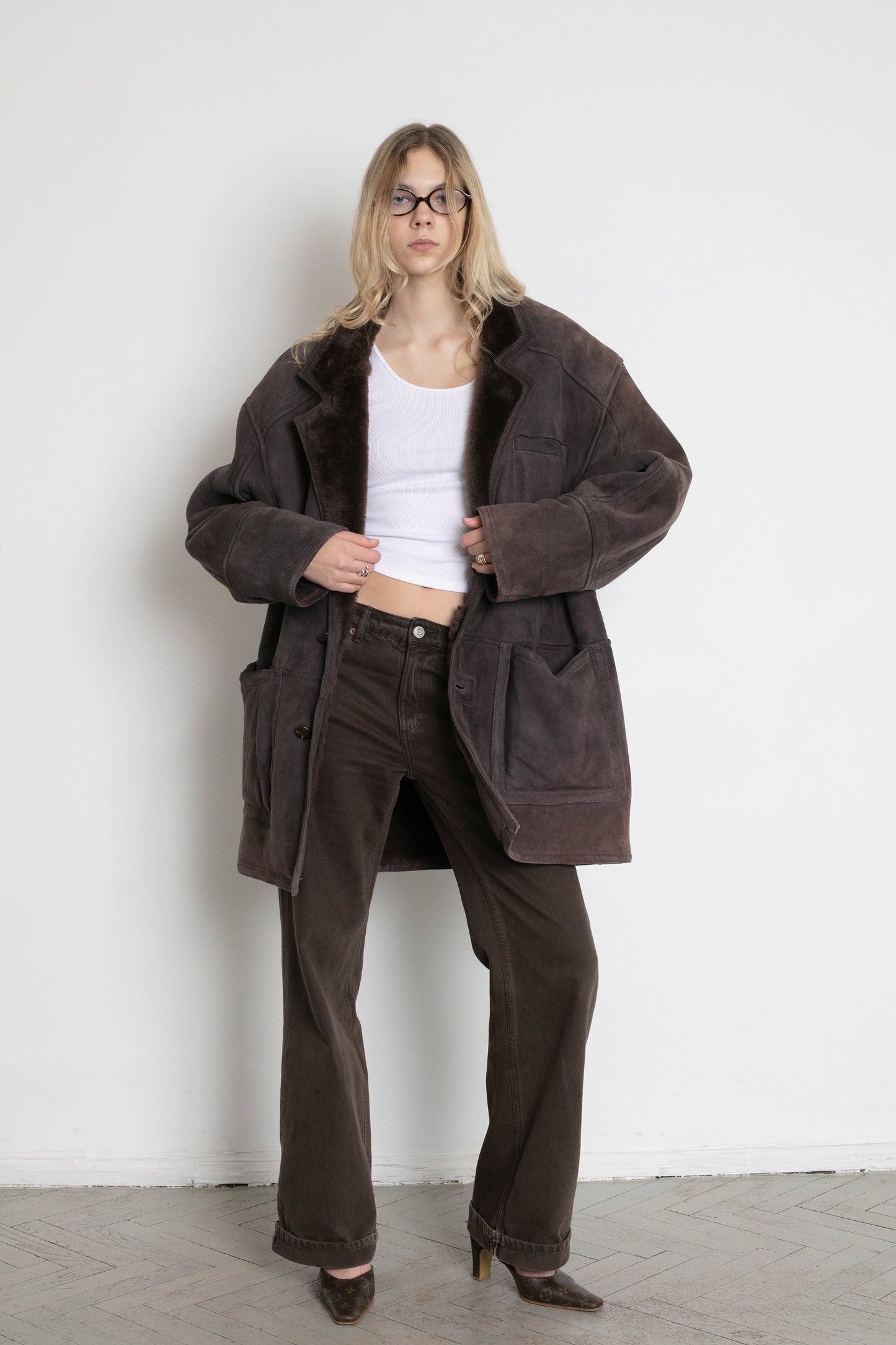 Vintage Dark Brown Shearling Sheepskin Coat