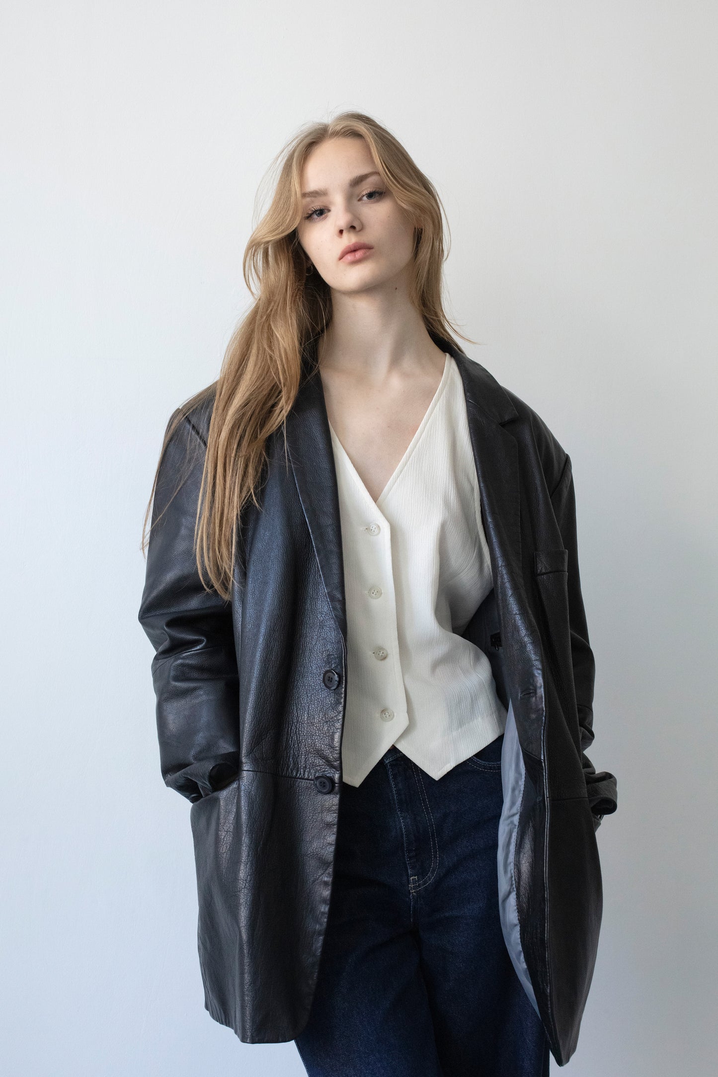 Vintage Black Leather Blazer Jacket