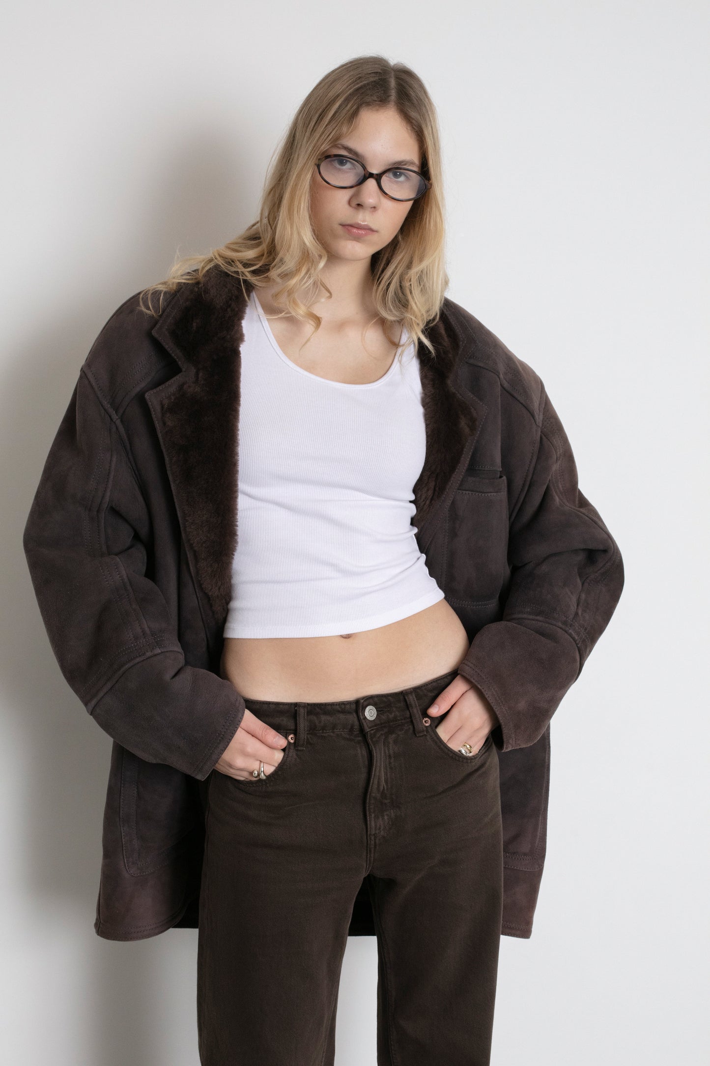 Vintage Dark Brown Shearling Sheepskin Coat