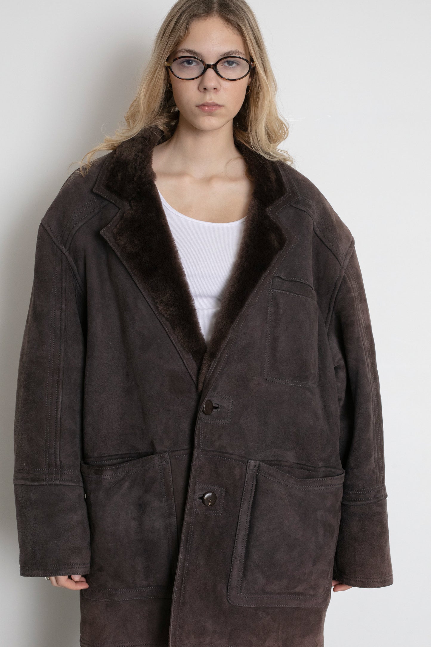Vintage Dark Brown Shearling Sheepskin Coat