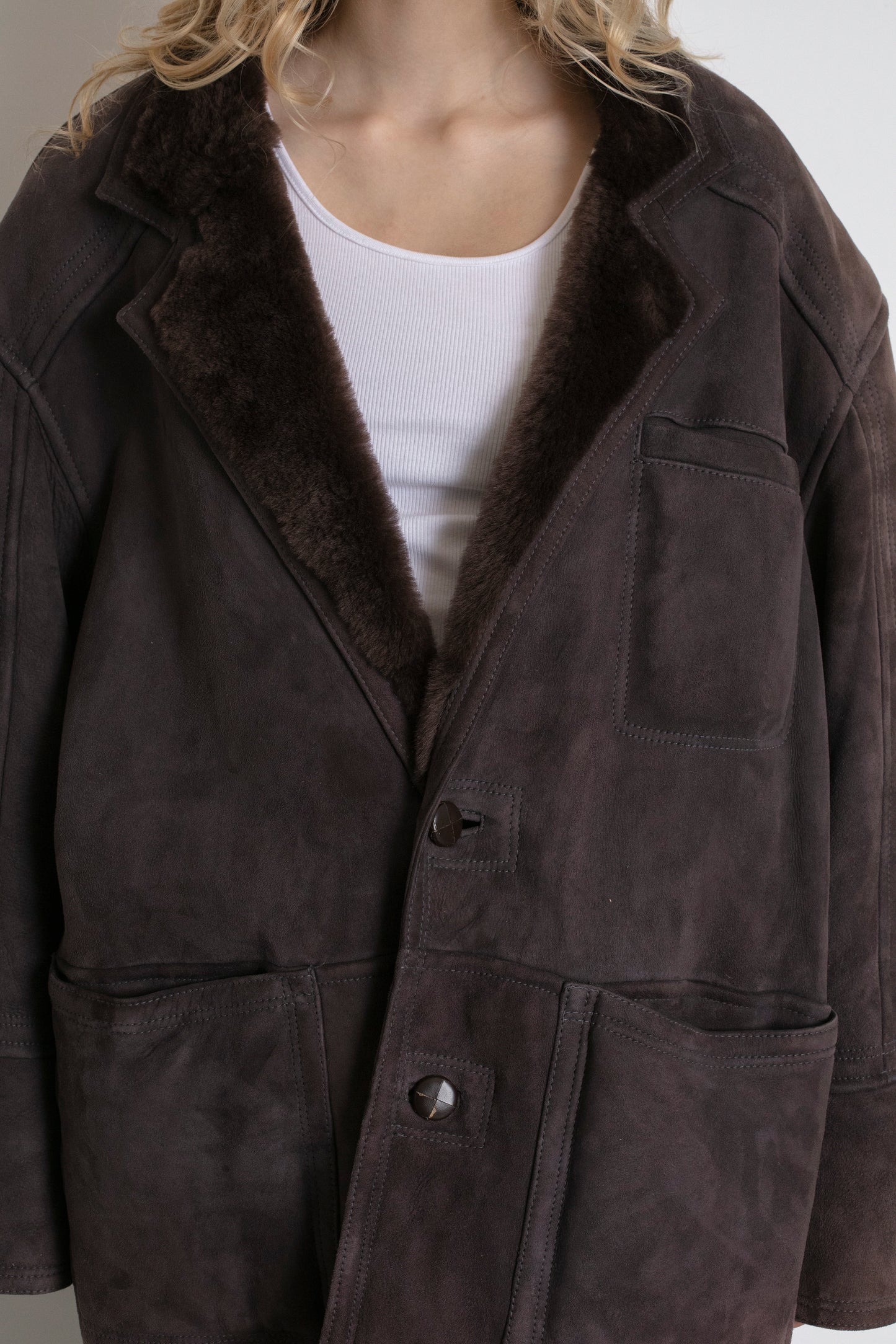 Vintage Dark Brown Shearling Sheepskin Coat