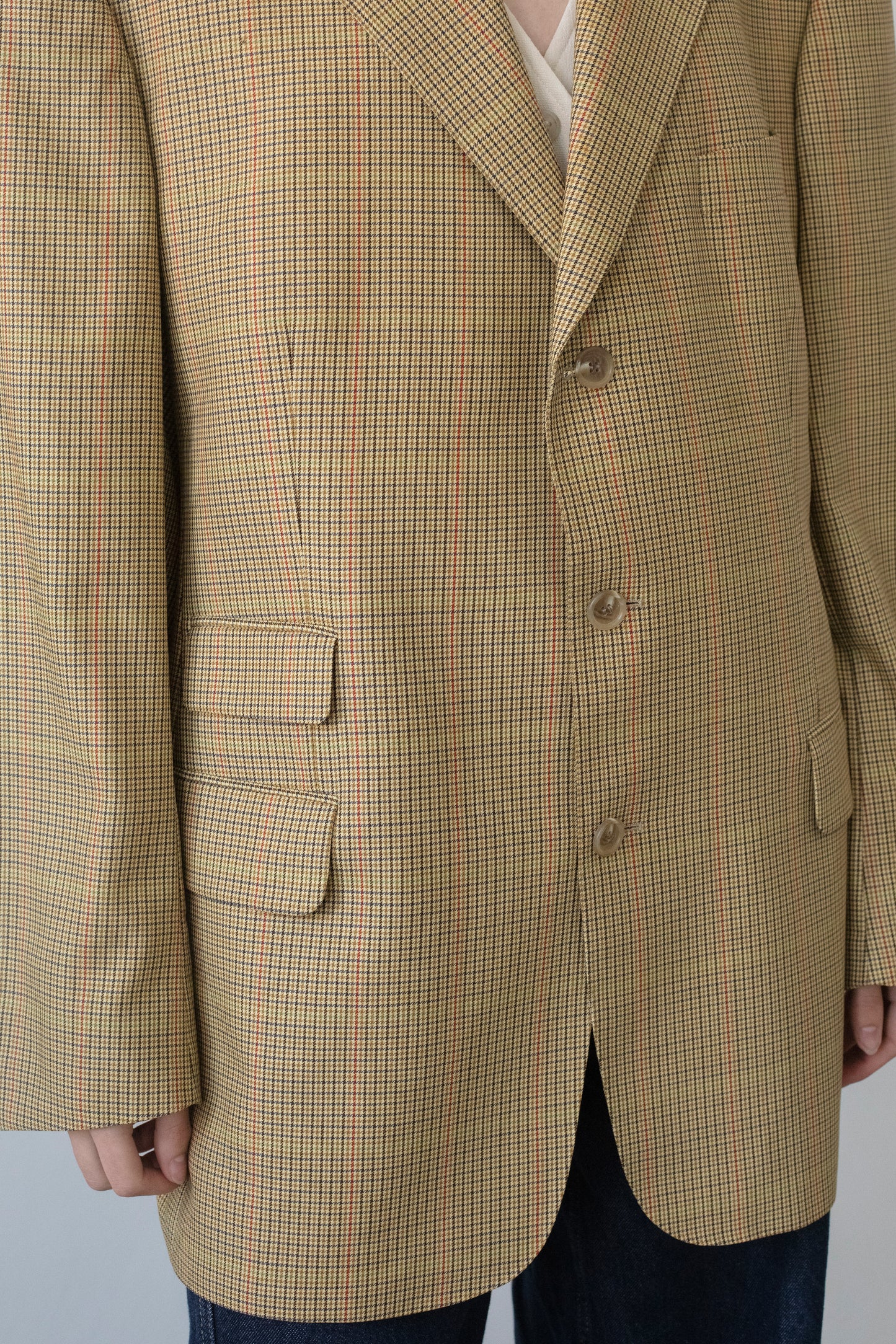 Vintage Beige Houndstooth Wool Blazer