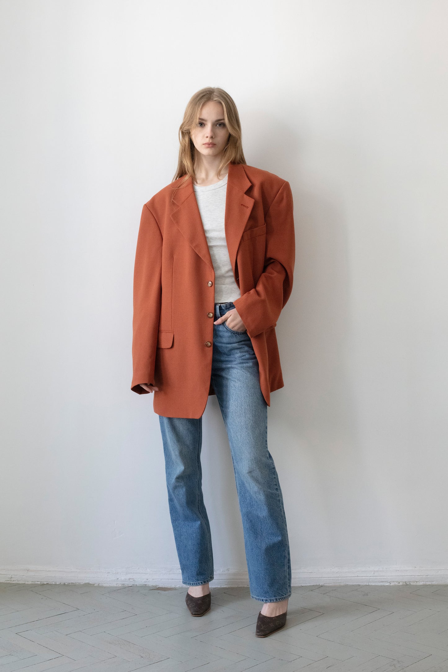 Vintage Brick Red Wool Blazer
