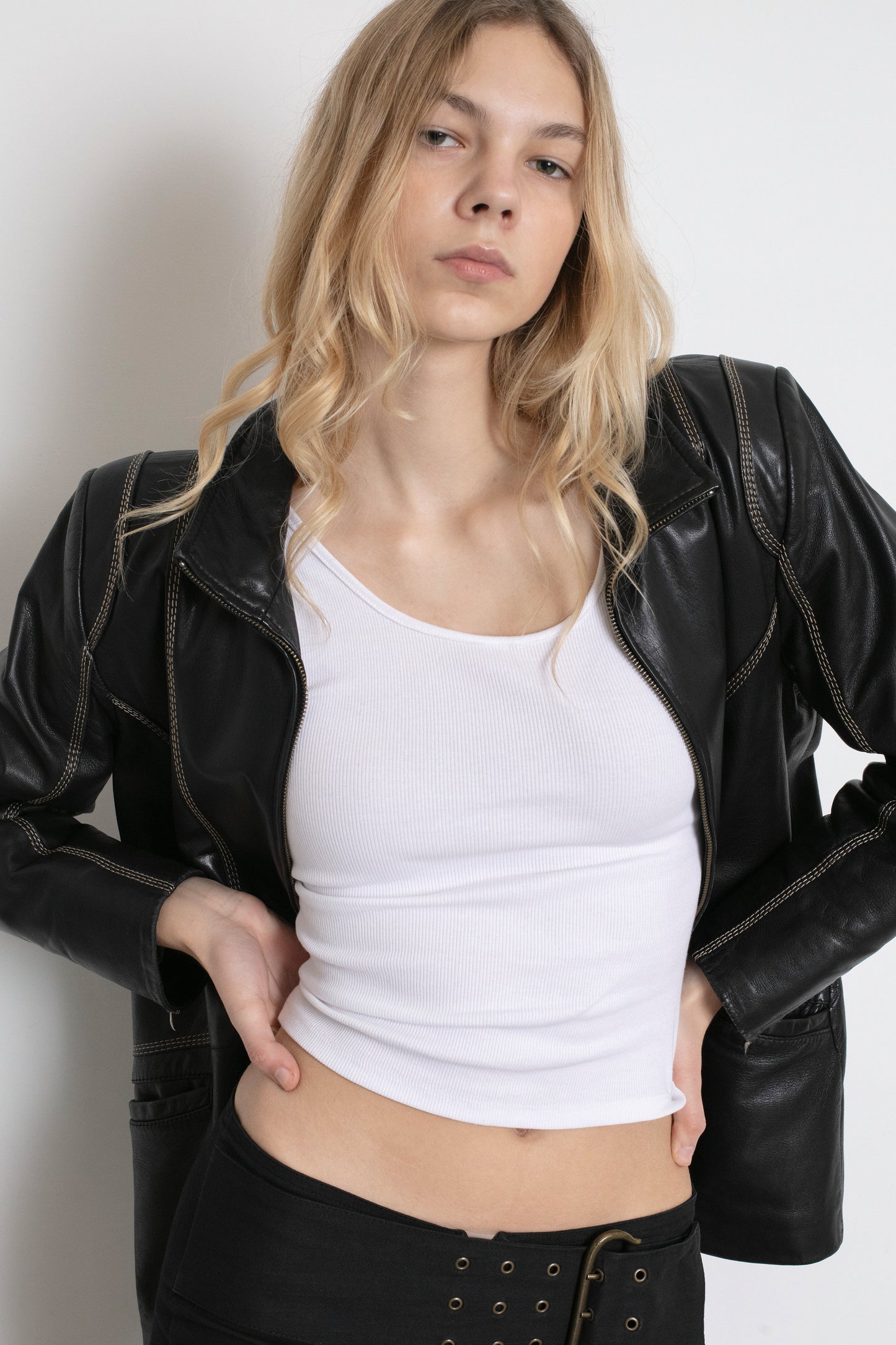 Vintage Black Leather Boxy Jacket