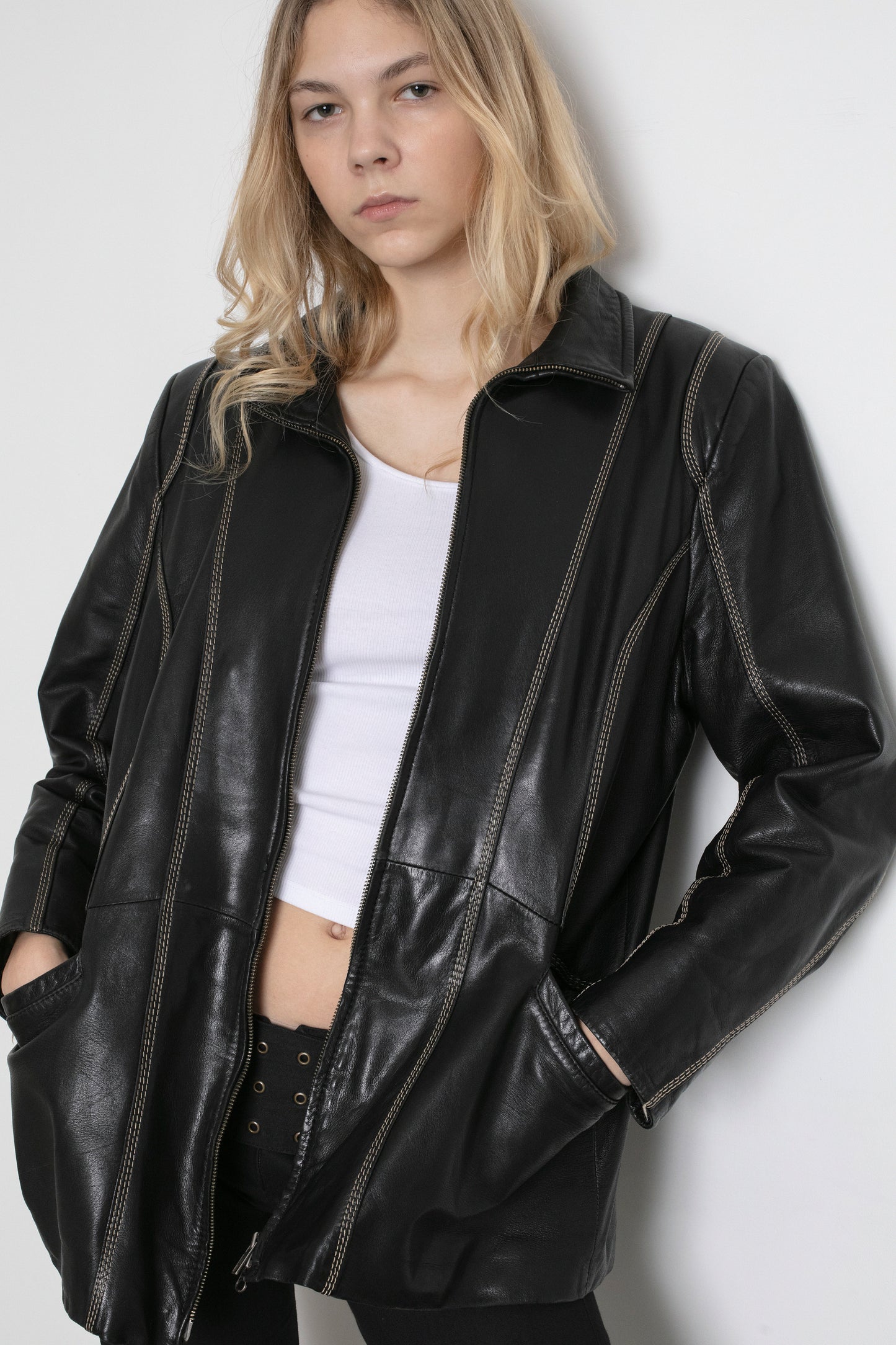 Vintage Black Leather Boxy Jacket