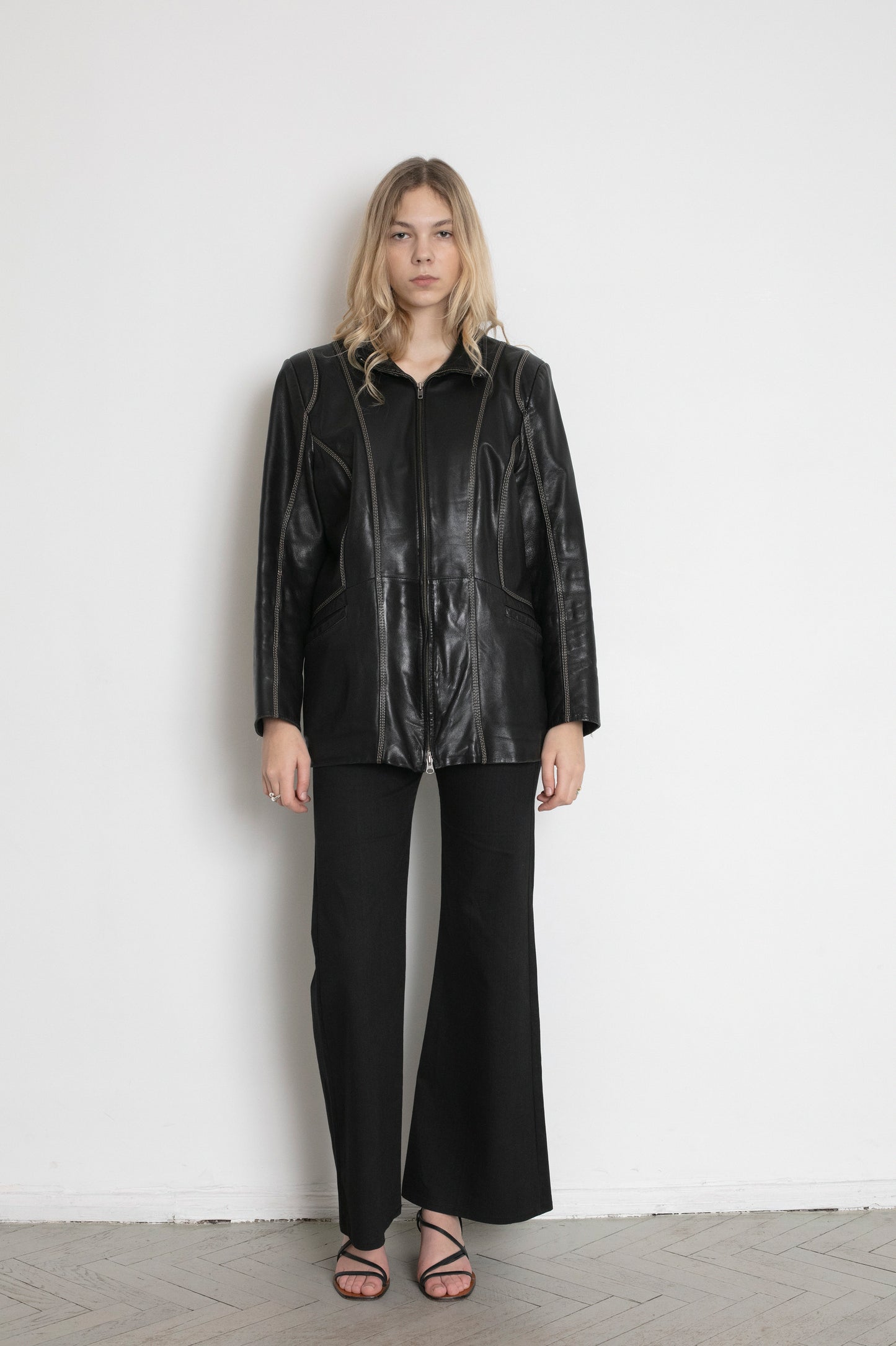Vintage Black Leather Boxy Jacket