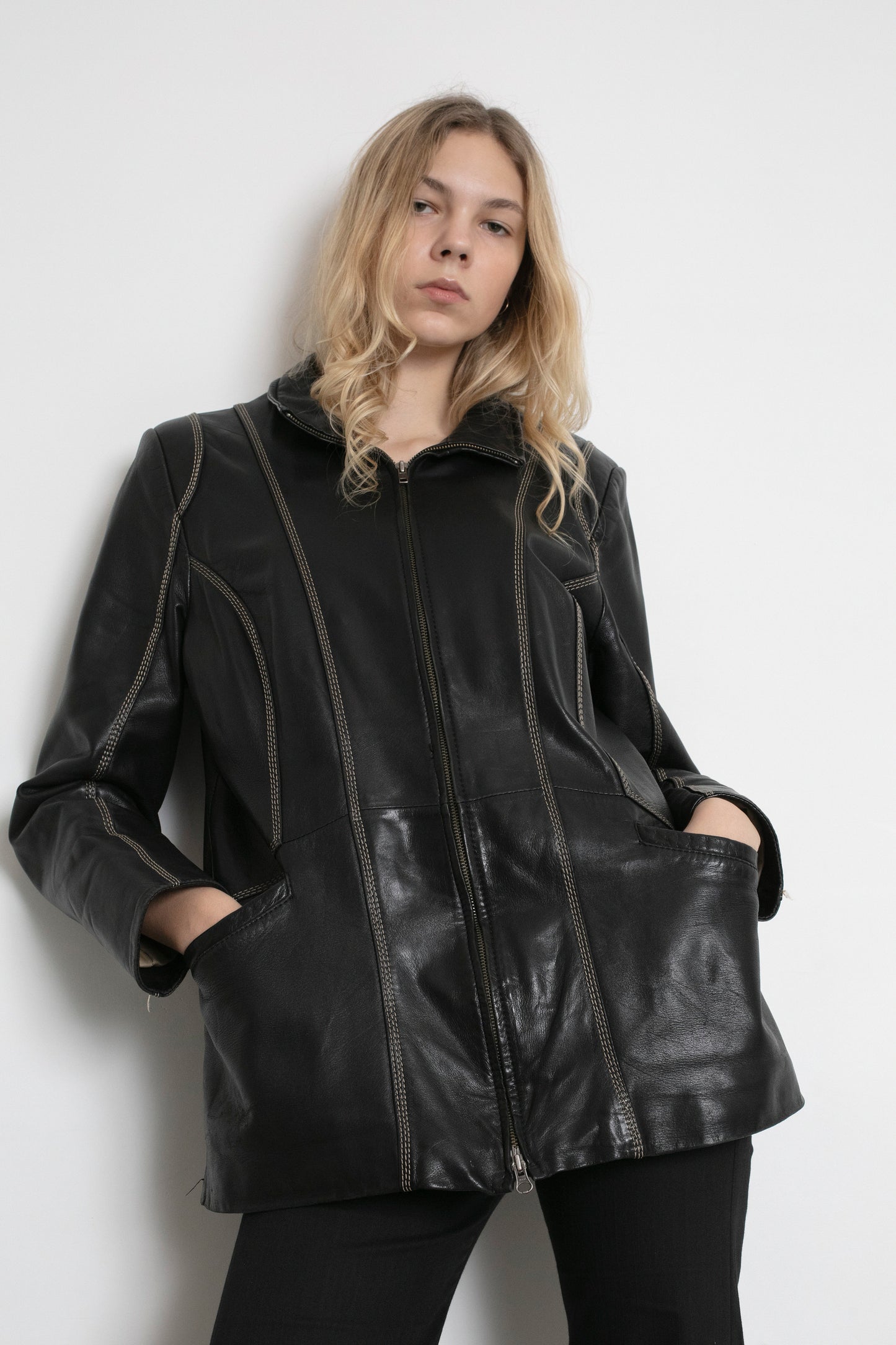 Vintage Black Leather Boxy Jacket