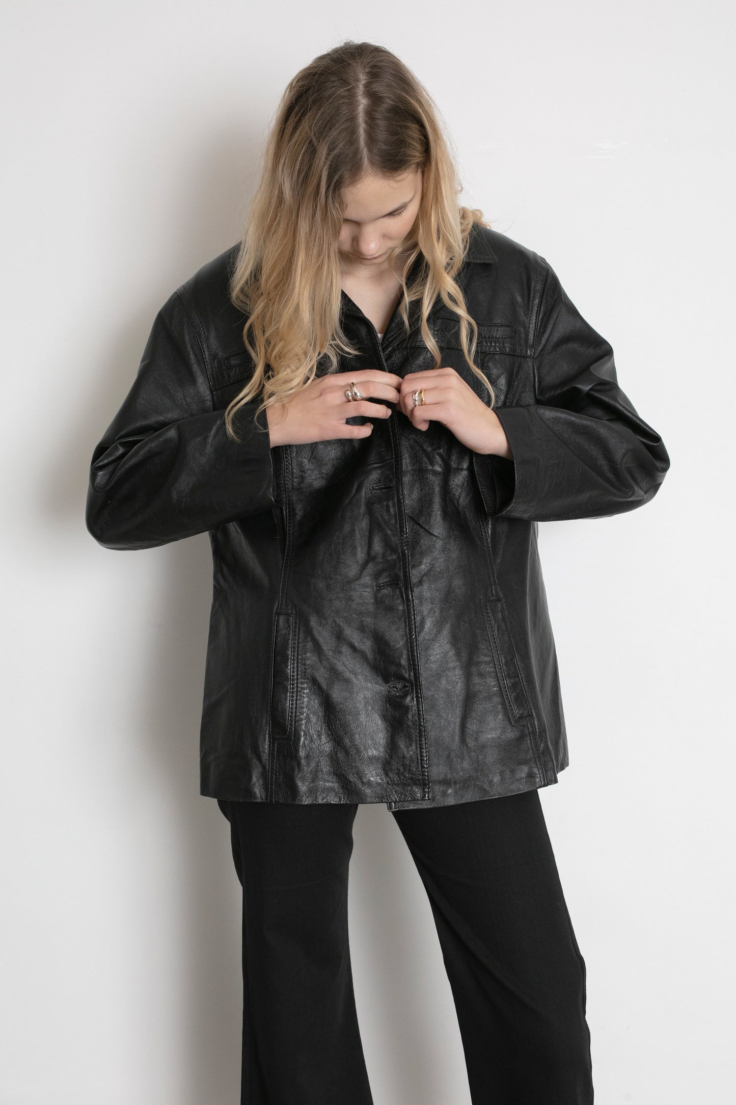 Vintage Black Boxy Leather Jacket