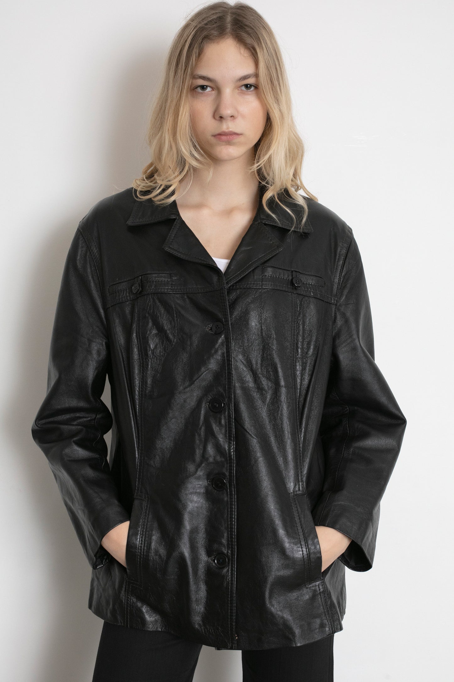 Vintage Black Boxy Leather Jacket