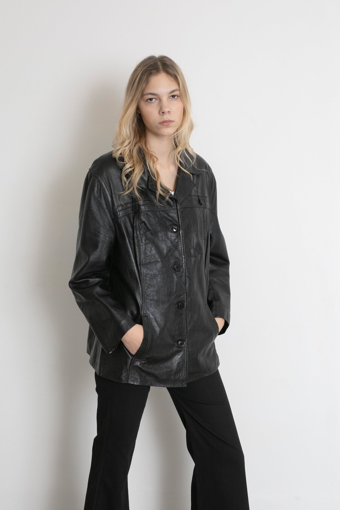 Vintage Black Boxy Leather Jacket