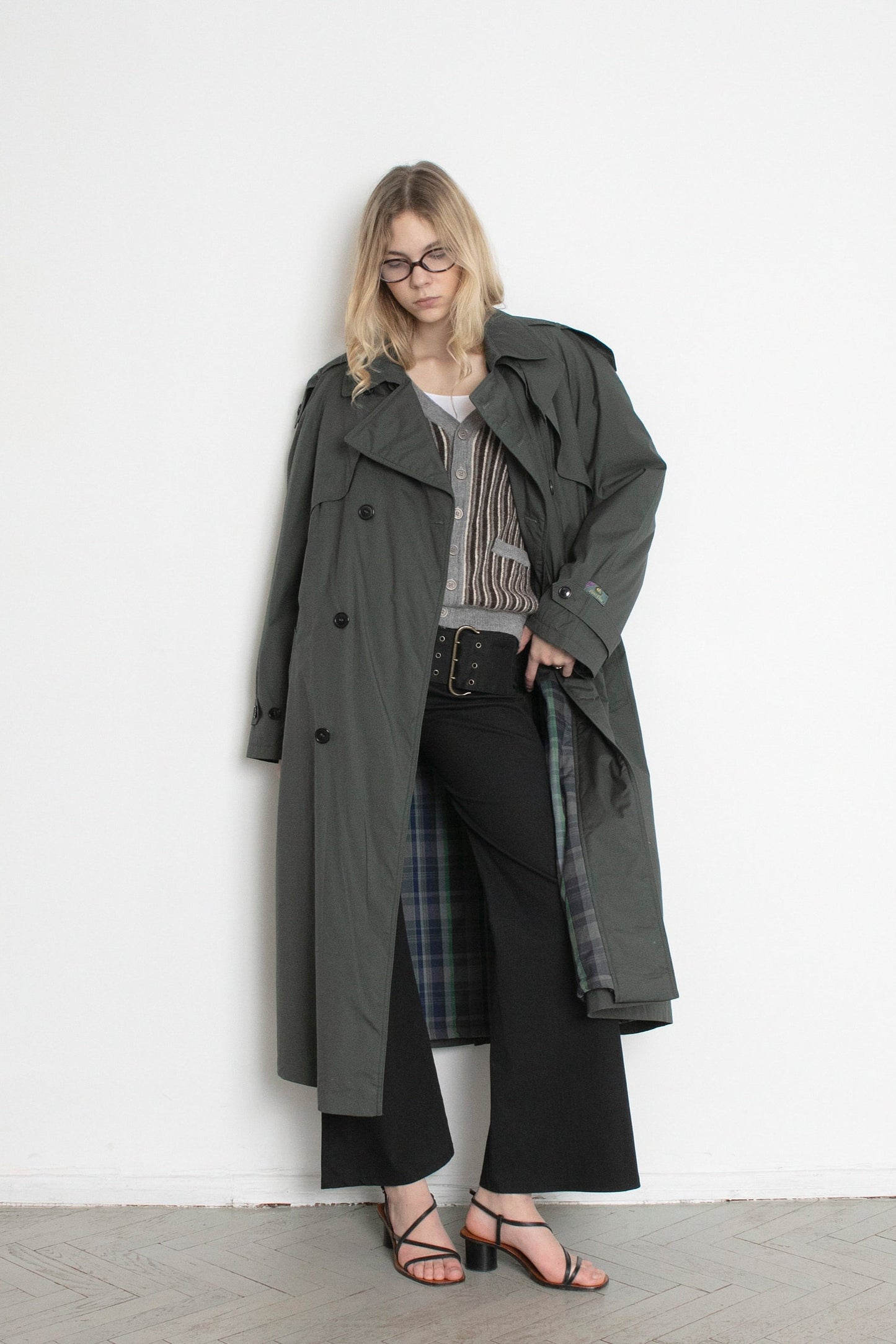 Vintage Bottle Green Trench Coat