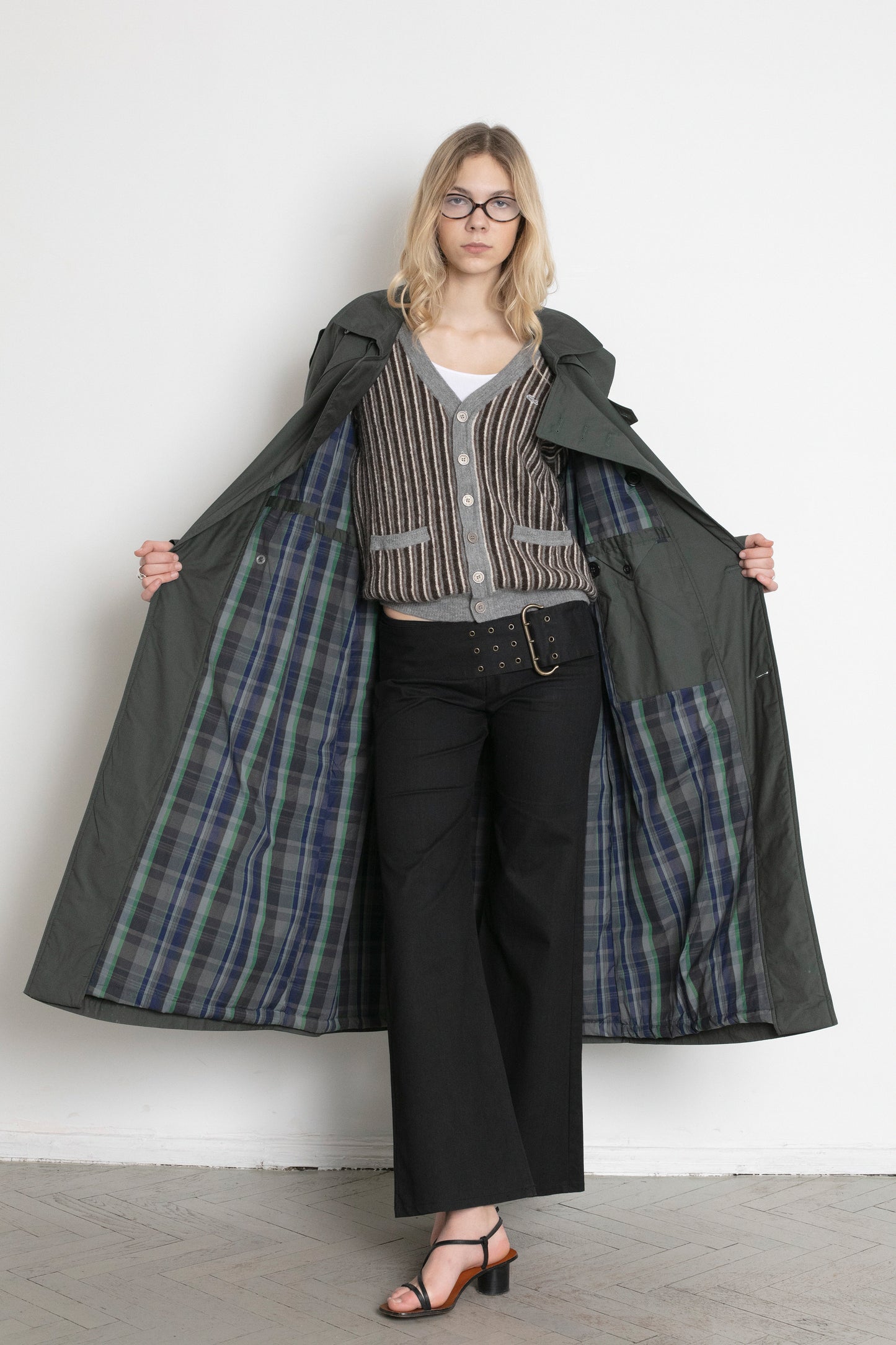 Vintage Bottle Green Trench Coat