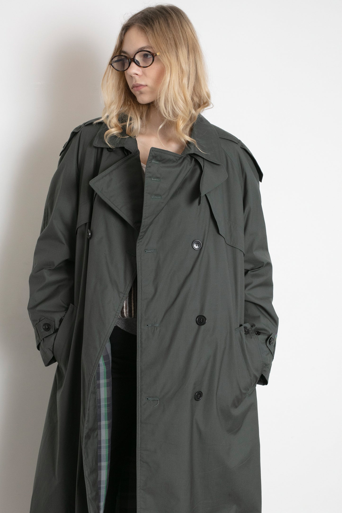 Vintage Bottle Green Trench Coat
