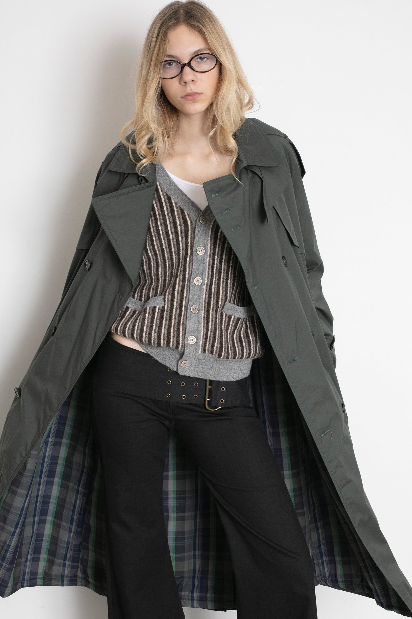 Vintage Bottle Green Trench Coat