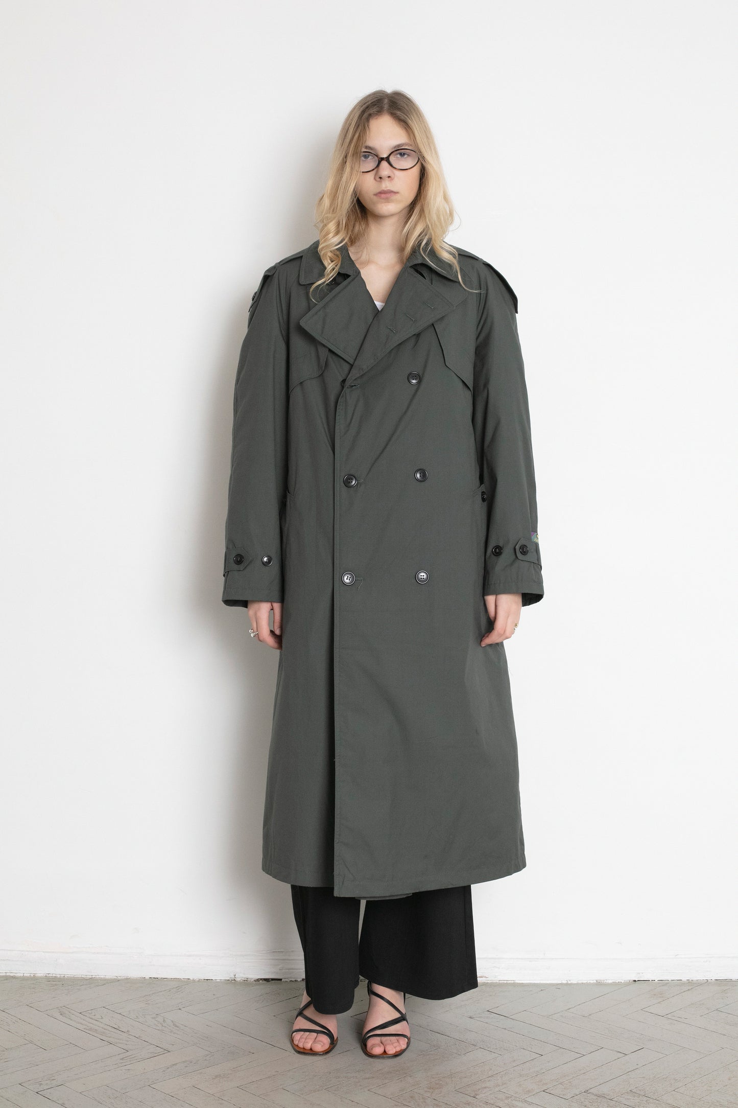 Vintage Bottle Green Trench Coat