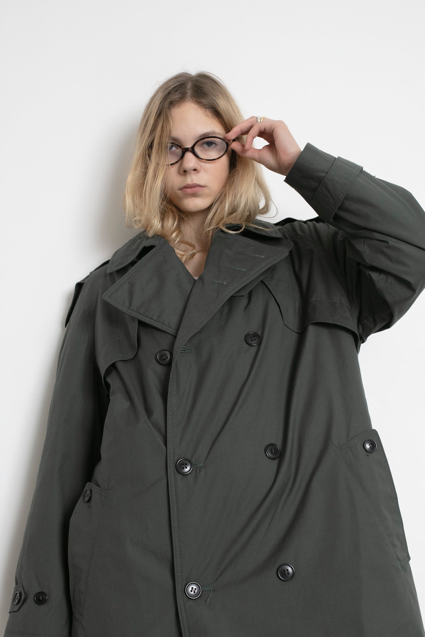 Vintage Bottle Green Trench Coat