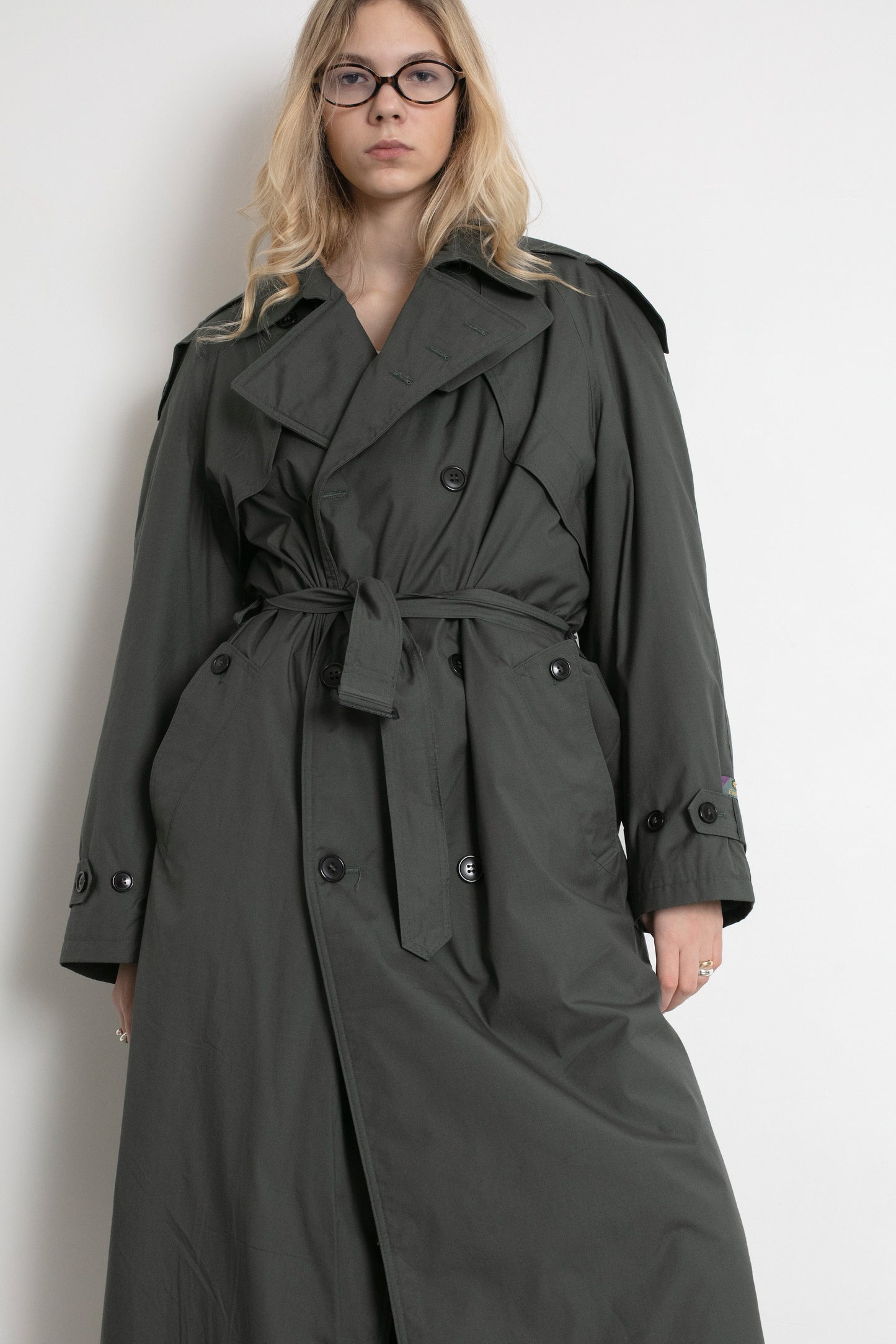 Vintage Bottle Green Trench Coat
