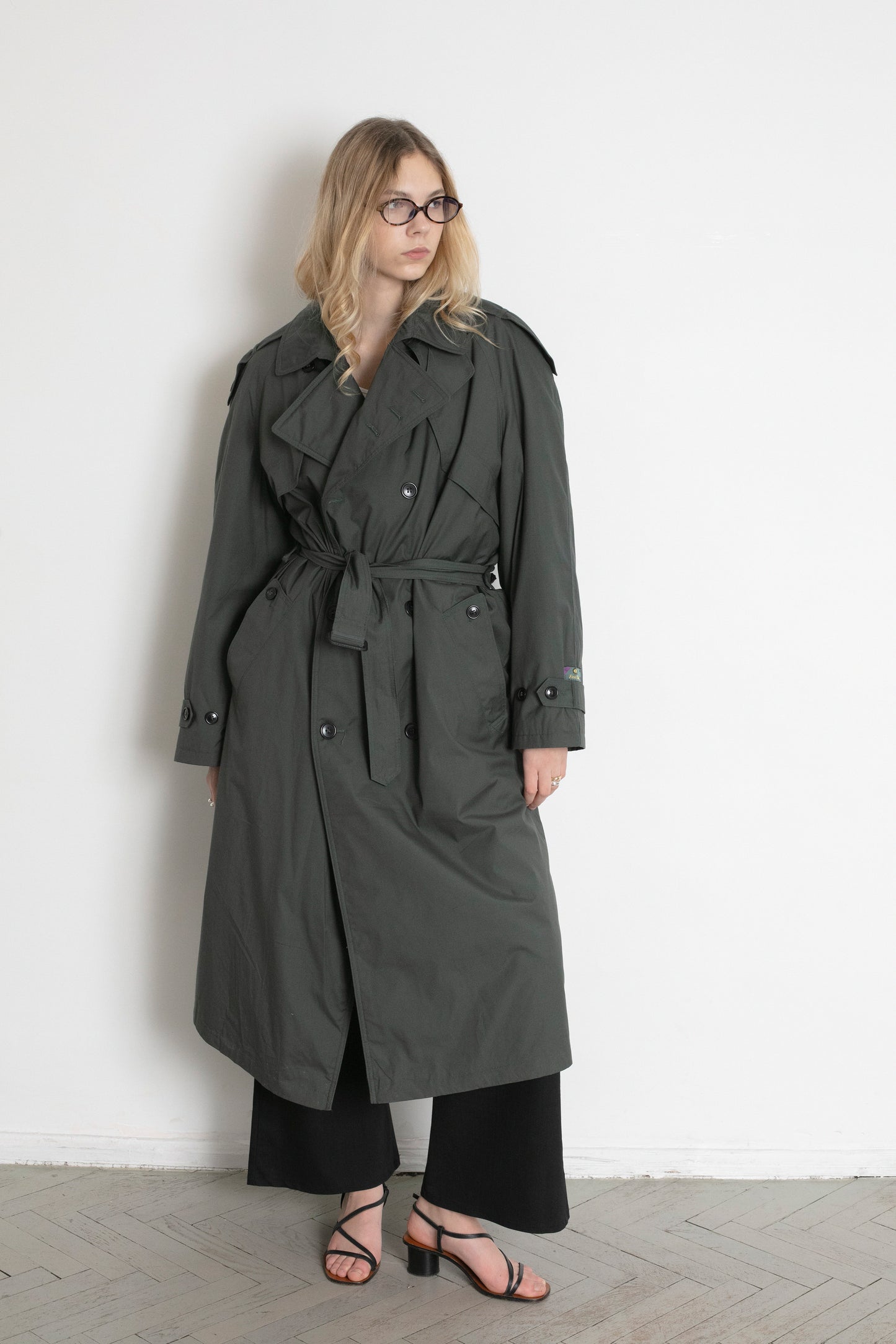 Vintage Bottle Green Trench Coat