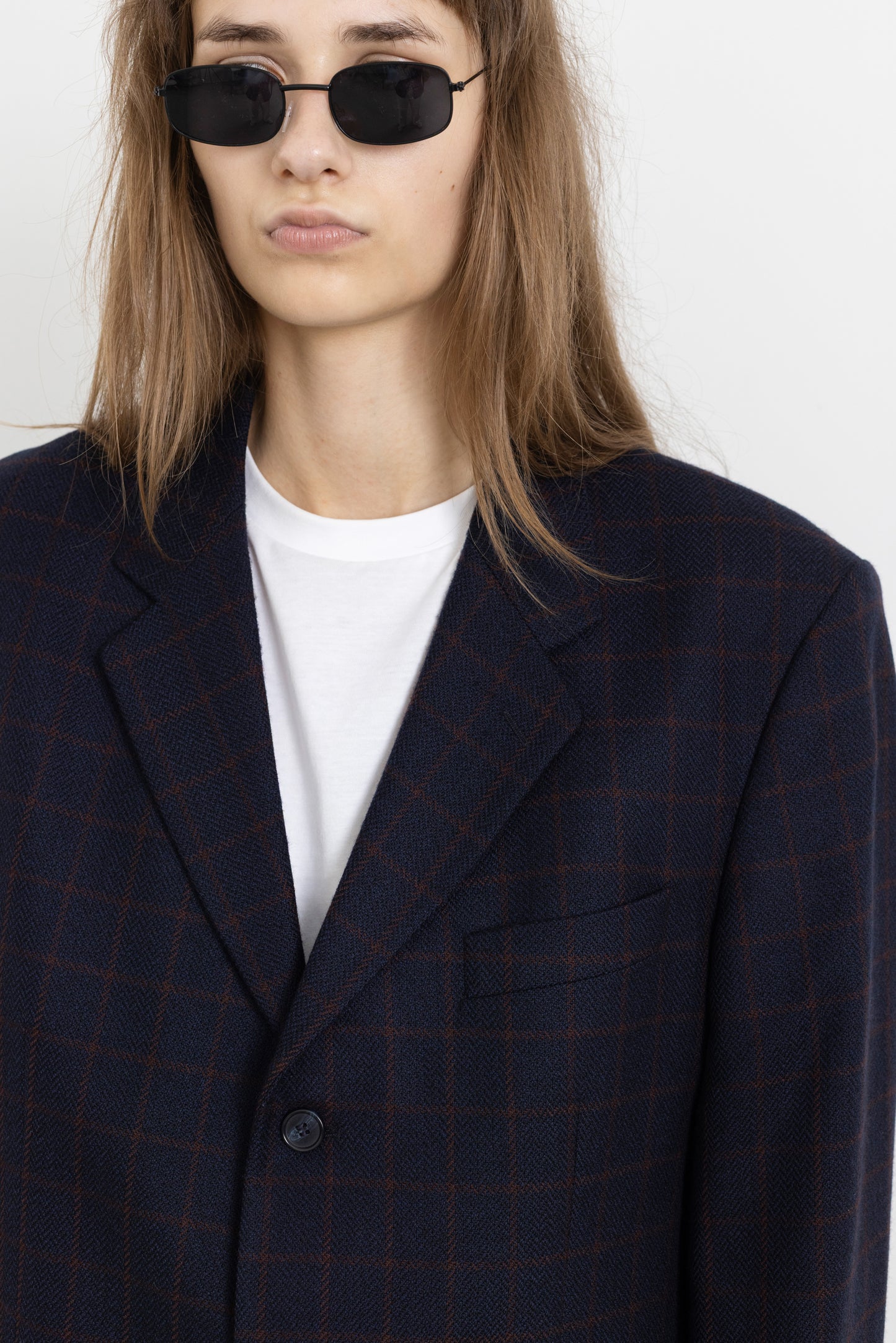 Vintage Navy Plaid 100% Wool Blazer
