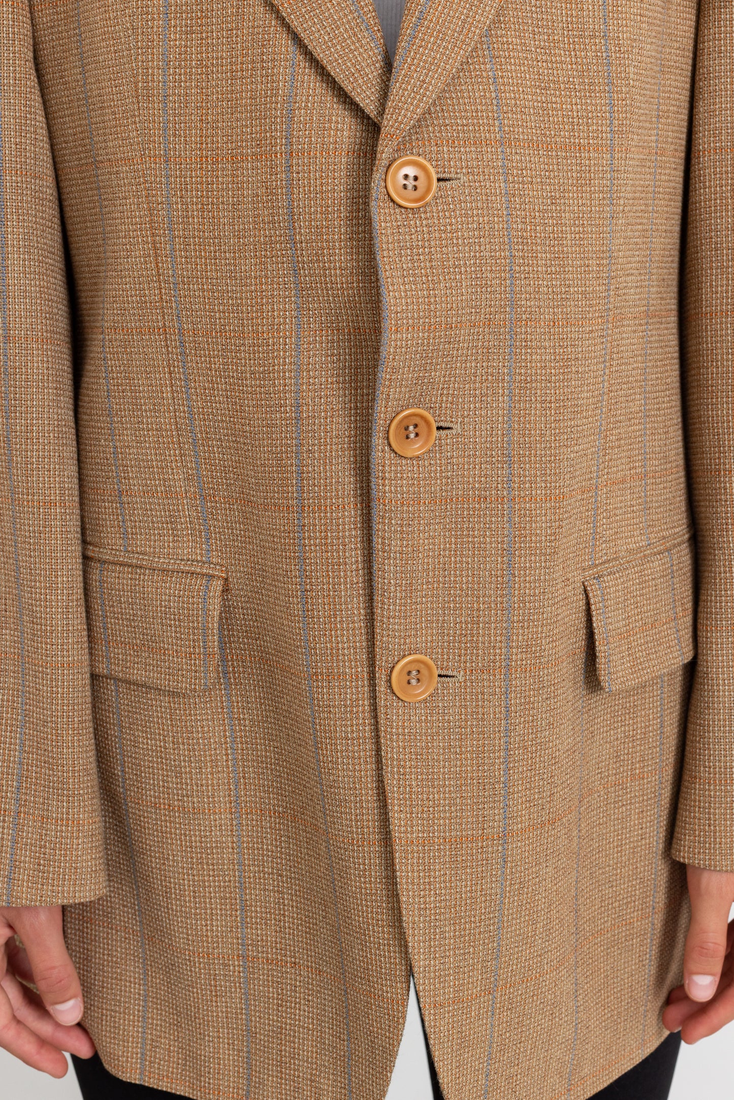 Vintage Guy Laroche Beige Plaid Wool Cotton Blazer