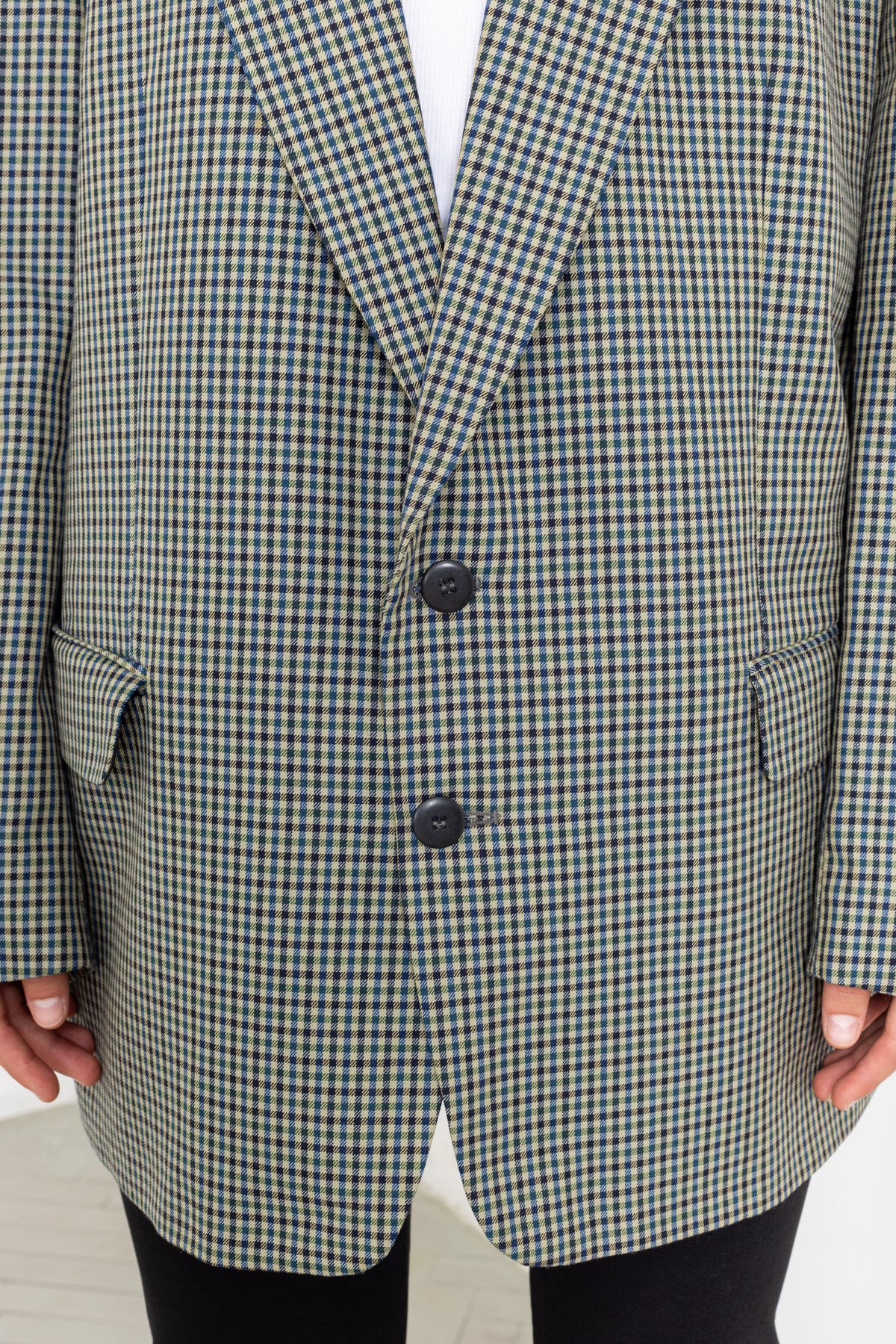 Vintage Green Blue Houndstooth Blazer