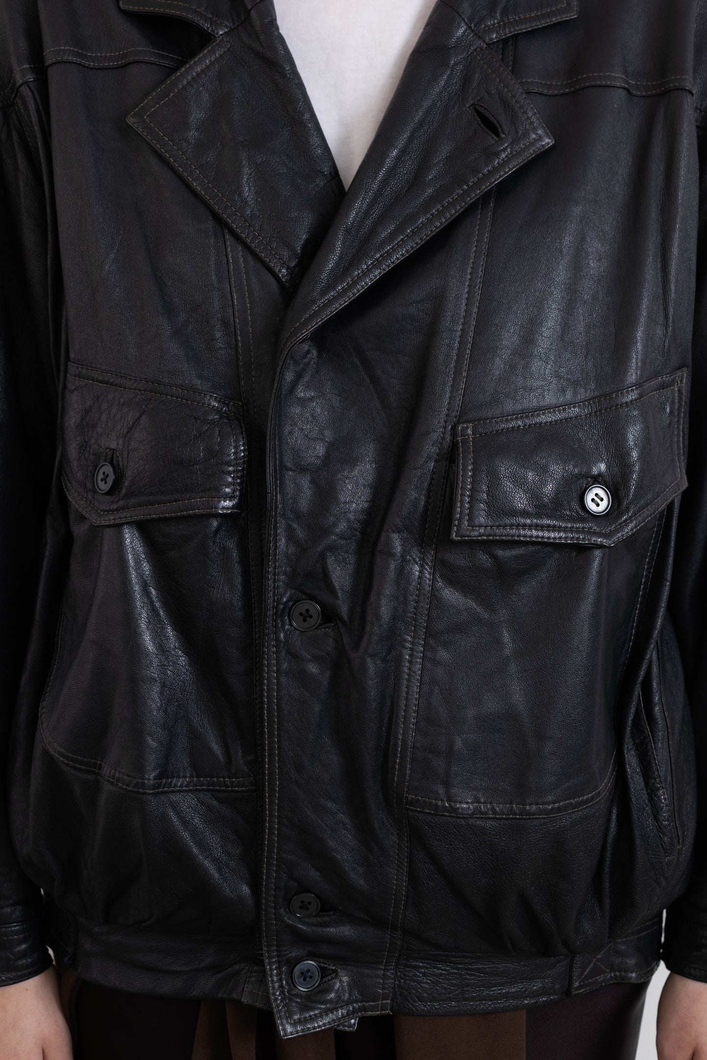 Vintage Navy Leather Bomber Jacket