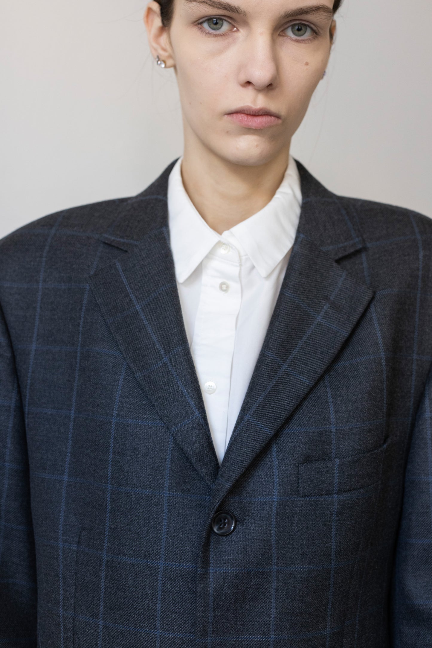 Vintage Grey Windowpane Check Wool Blazer