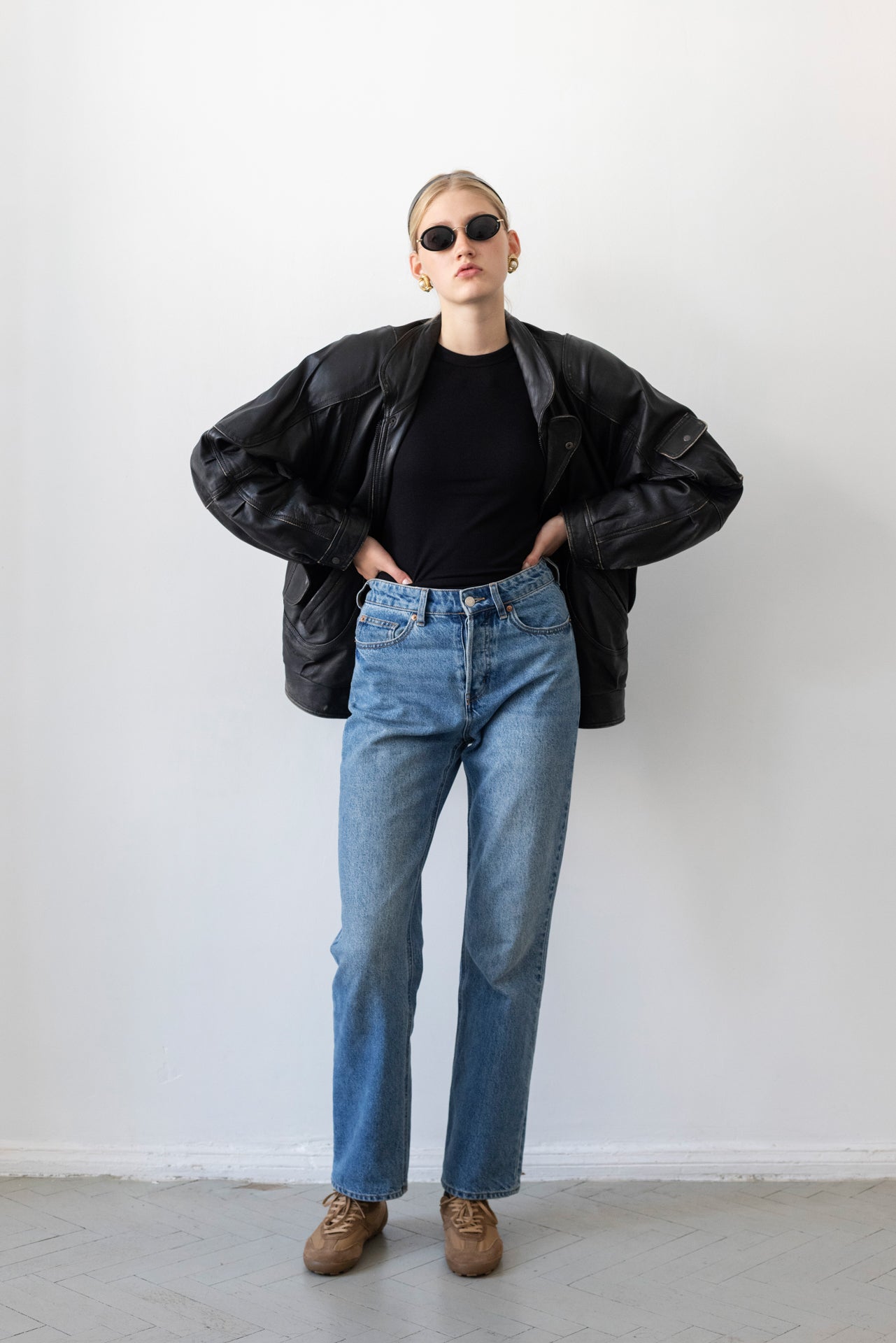 Vintage Black Leather Bomber Jacket