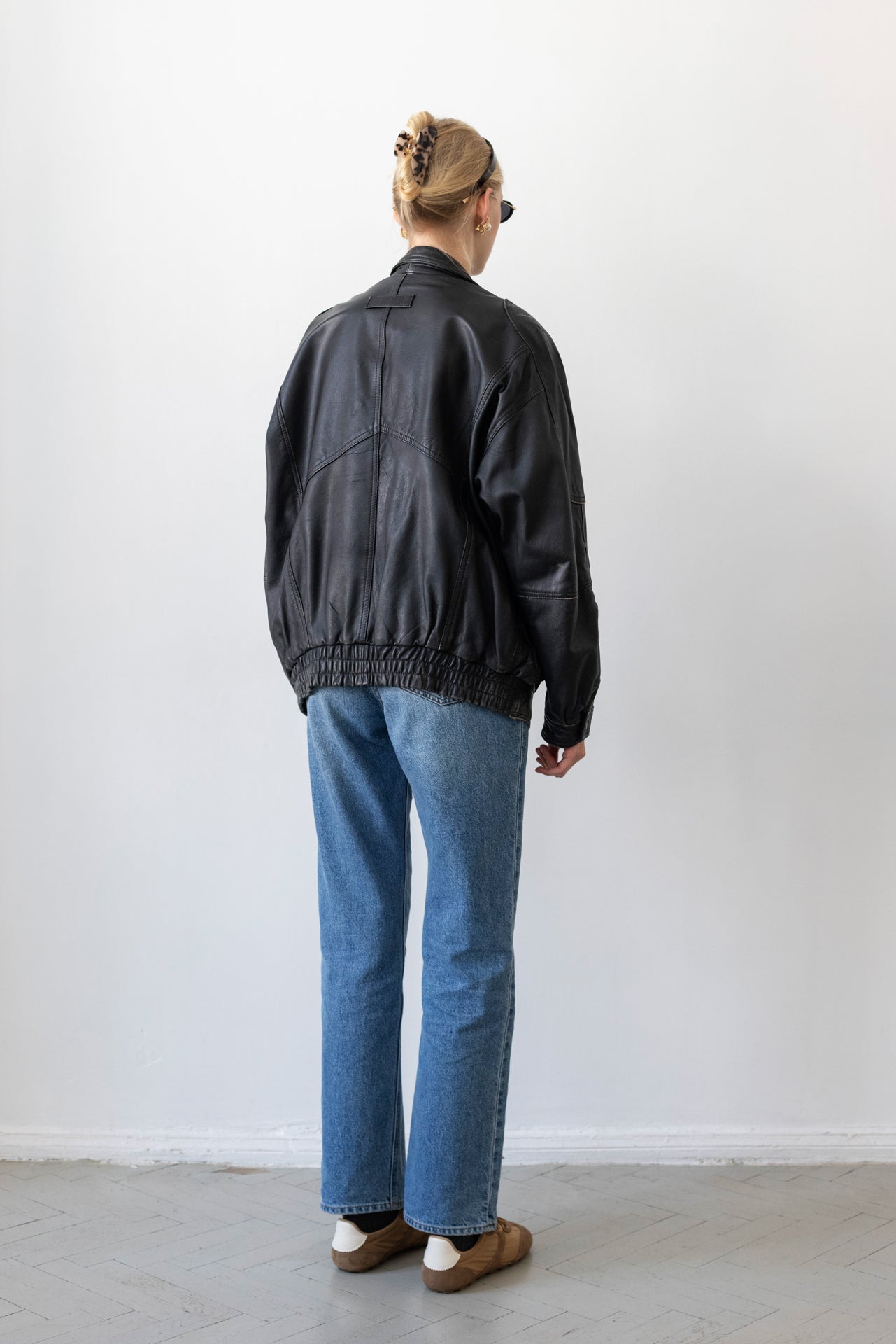 Vintage Black Leather Bomber Jacket
