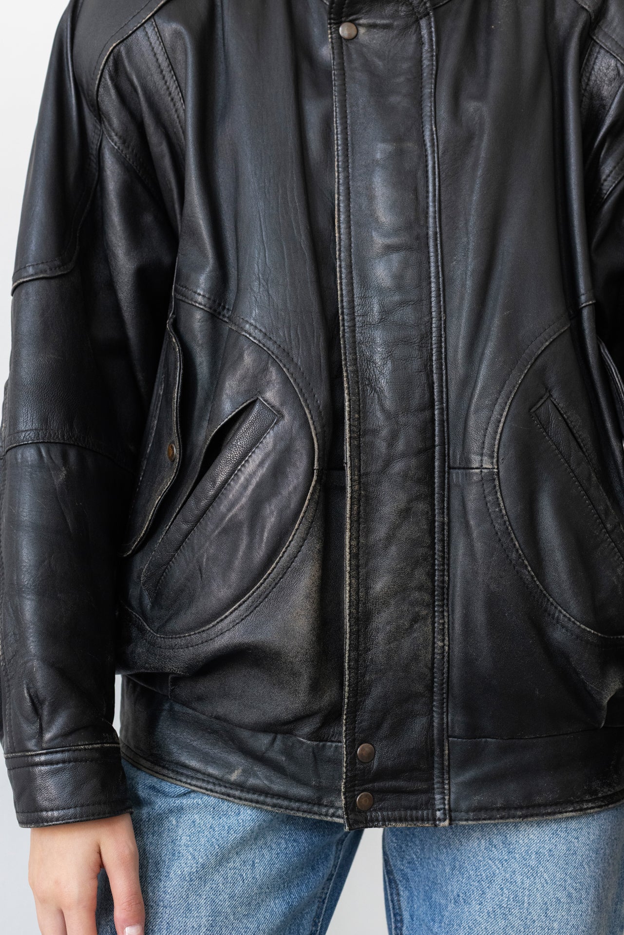 Vintage Black Leather Bomber Jacket