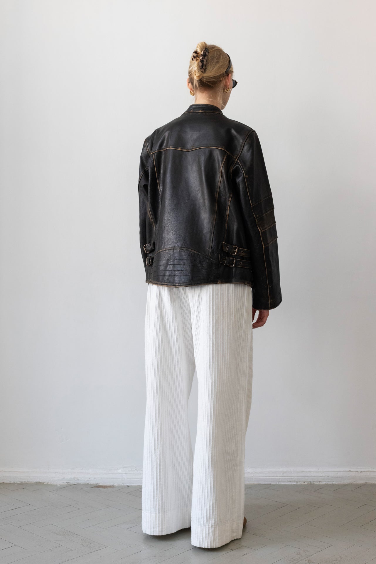Vintage Brown Distressed Leather Biker Jacket