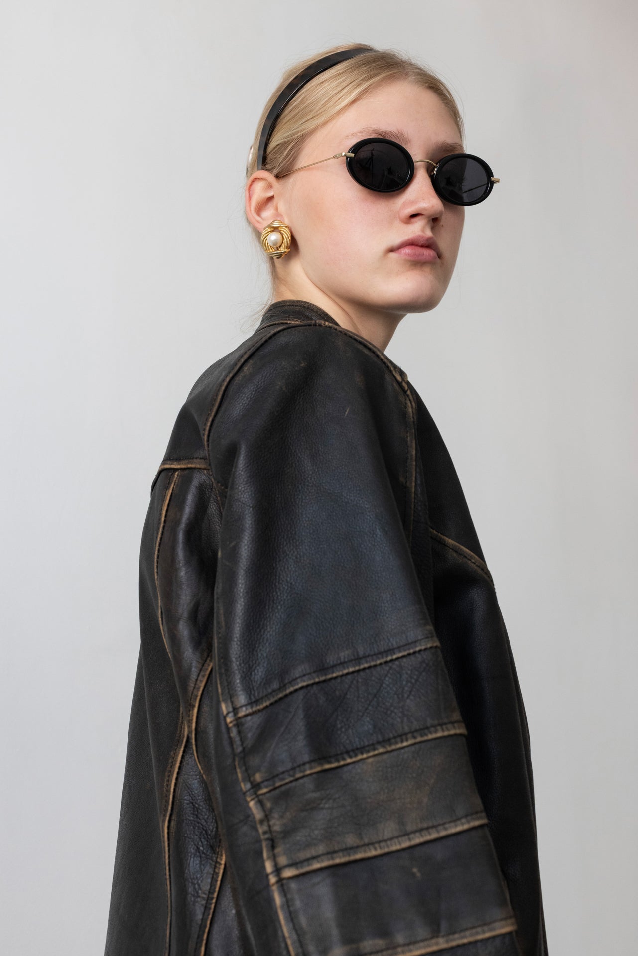 Vintage Brown Distressed Leather Biker Jacket