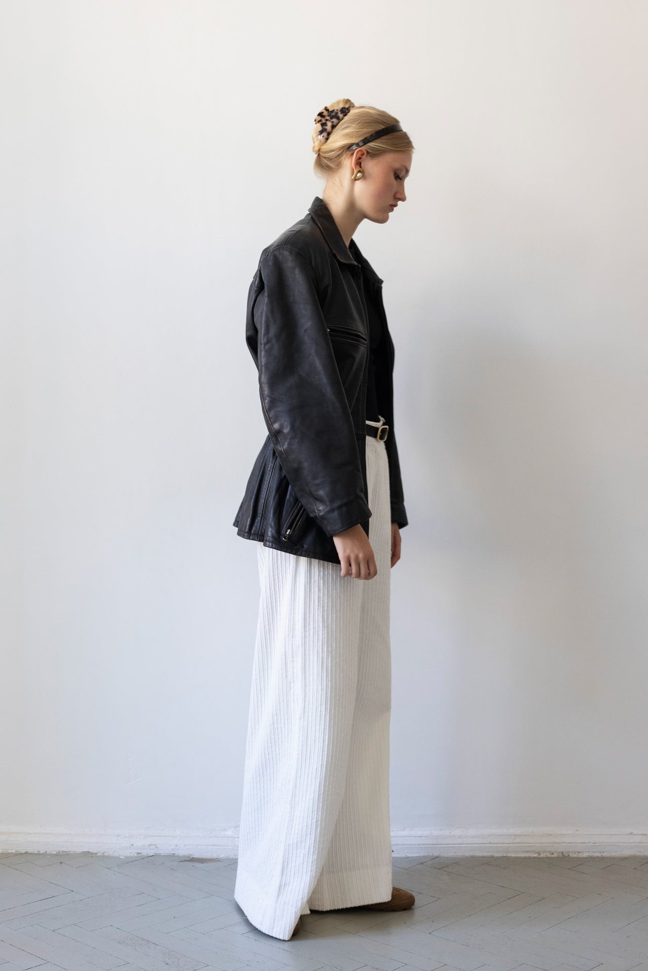 Vintage Faded Seam Black Leather Jacket