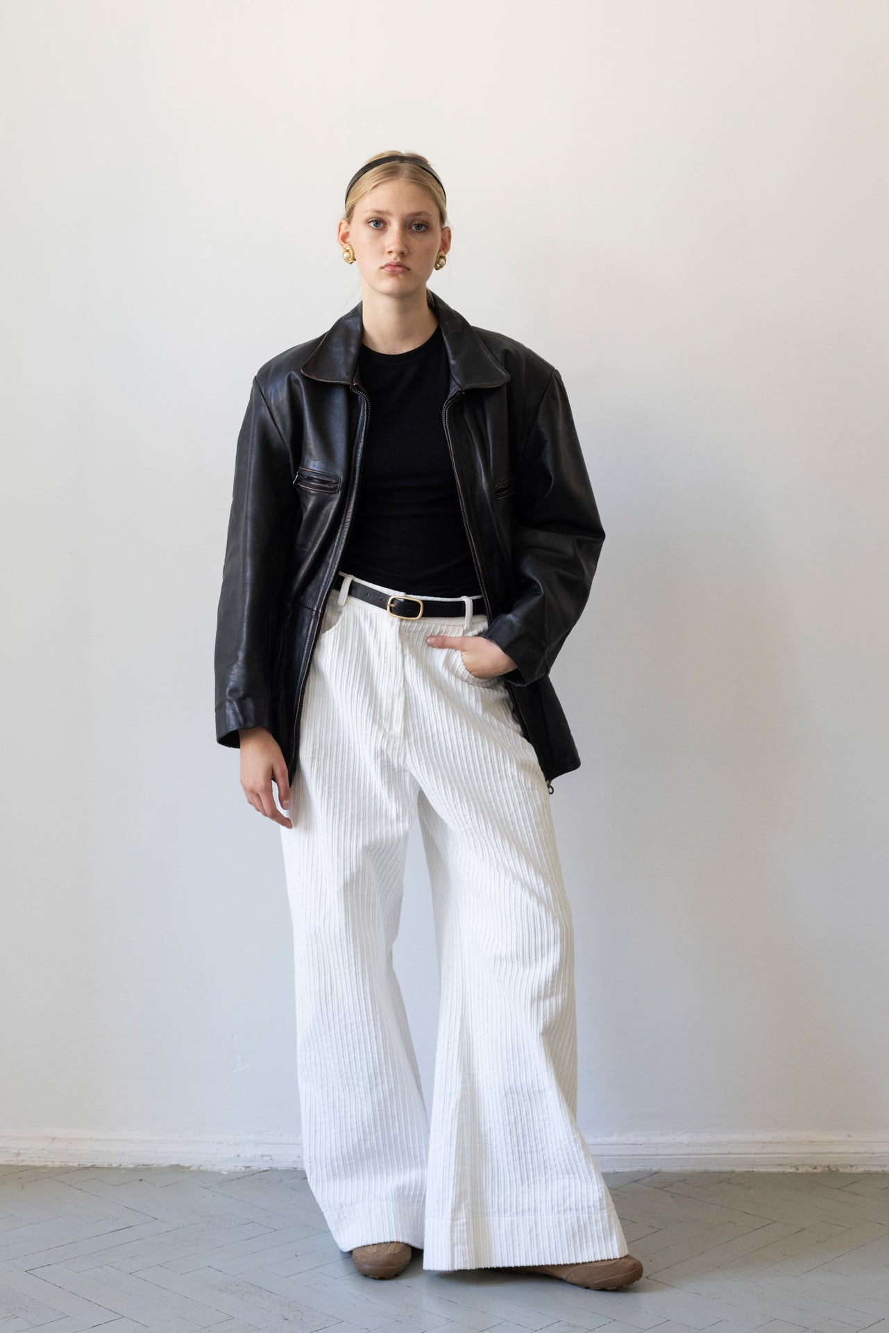 Vintage Faded Seam Black Leather Jacket