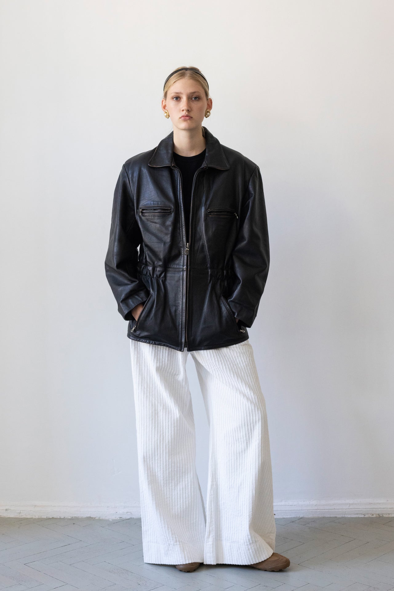 Vintage Faded Seam Black Leather Jacket