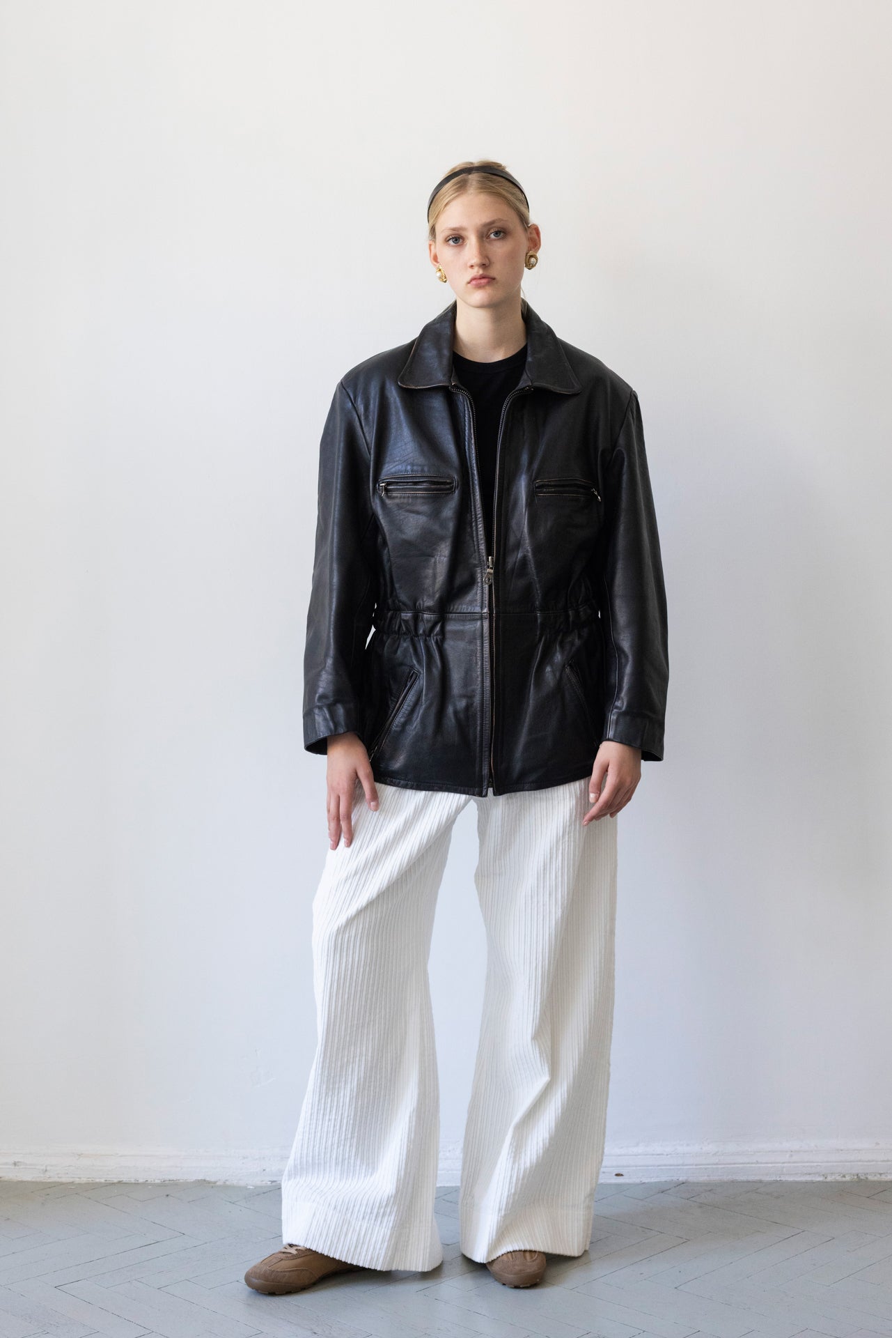Vintage Faded Seam Black Leather Jacket