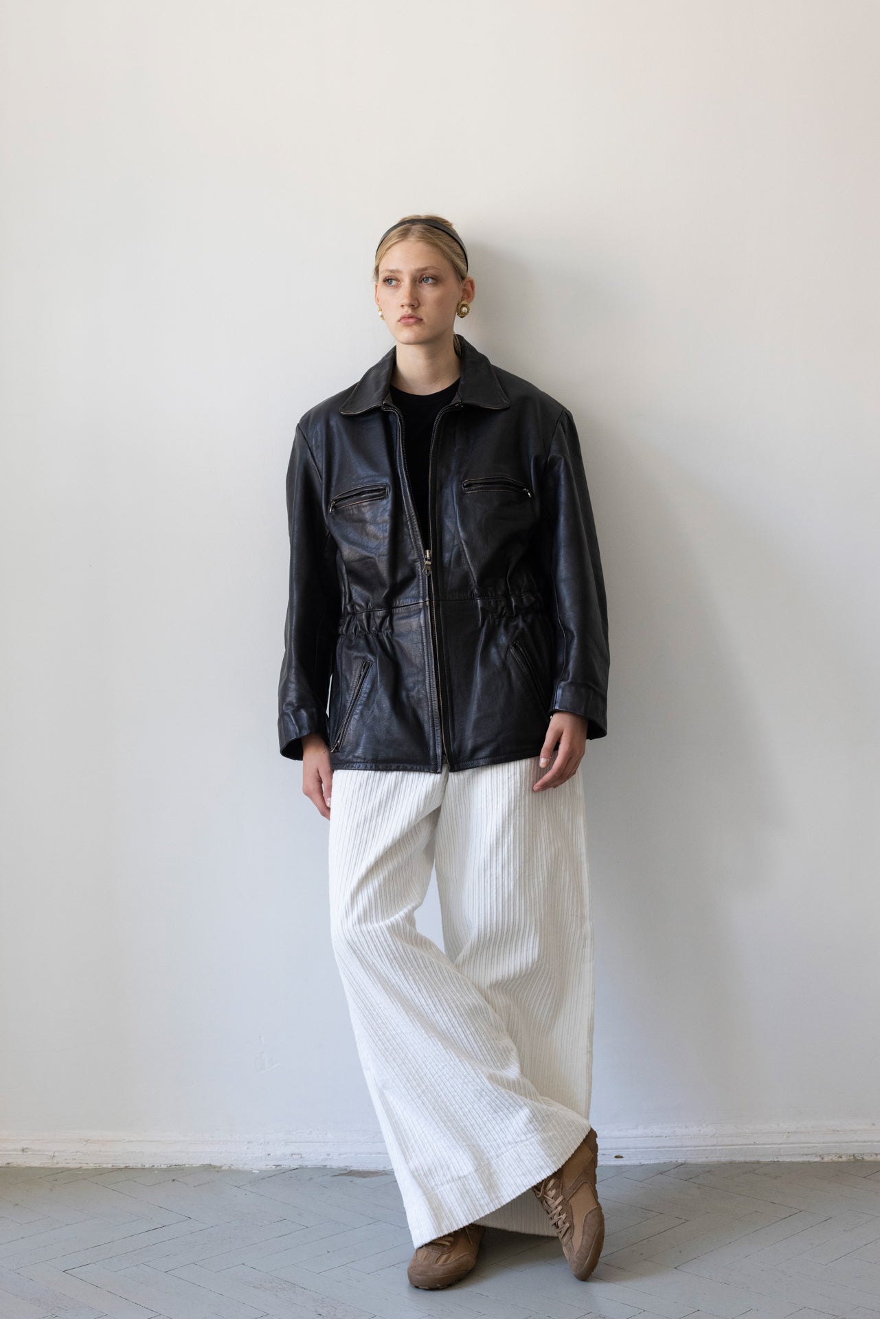 Vintage Faded Seam Black Leather Jacket