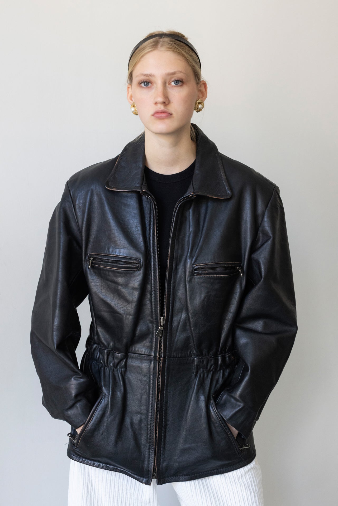 Vintage Faded Seam Black Leather Jacket