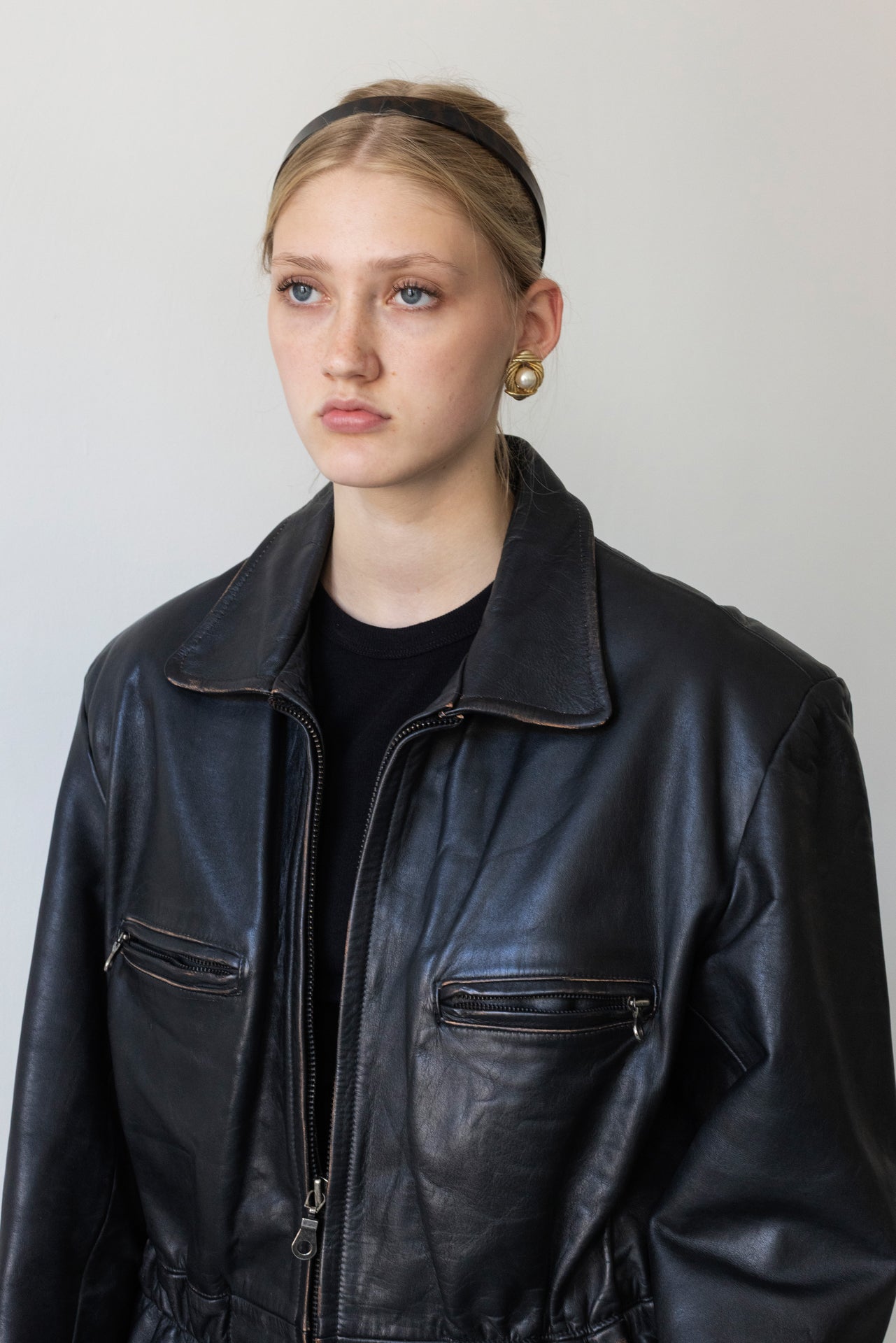 Vintage Faded Seam Black Leather Jacket