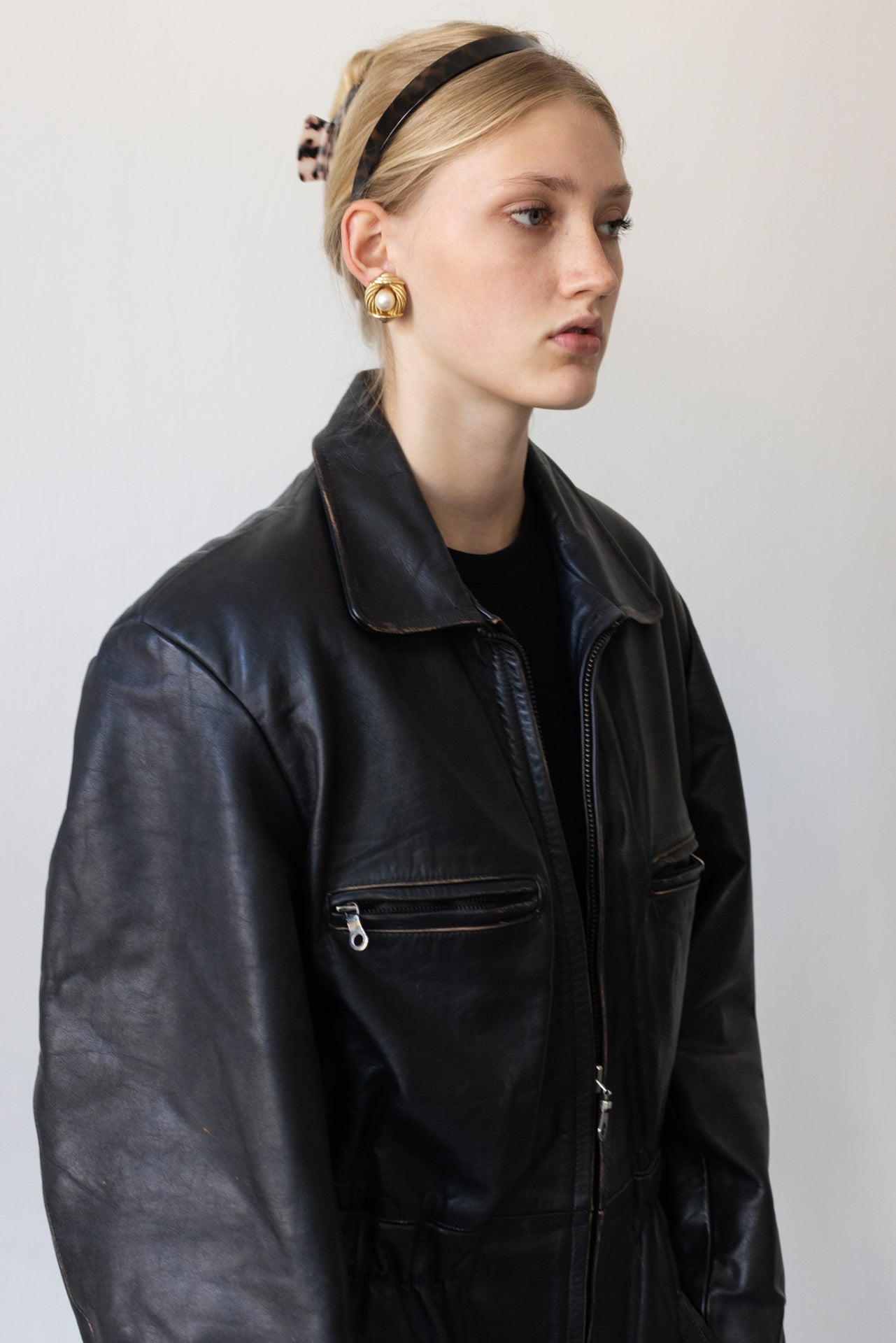 Vintage Faded Seam Black Leather Jacket