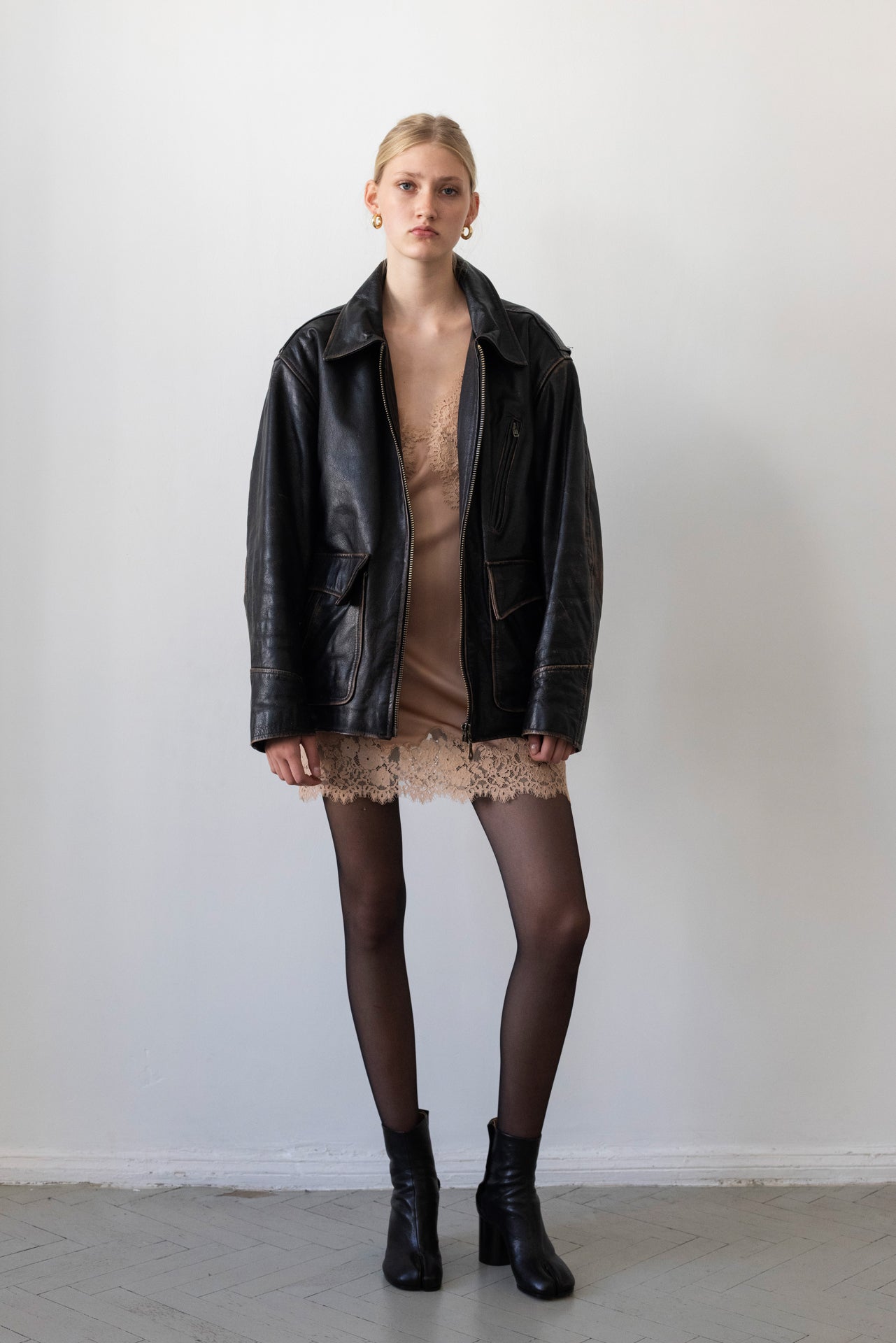 Vintage Oversized Distressed Brown Leather Jacket