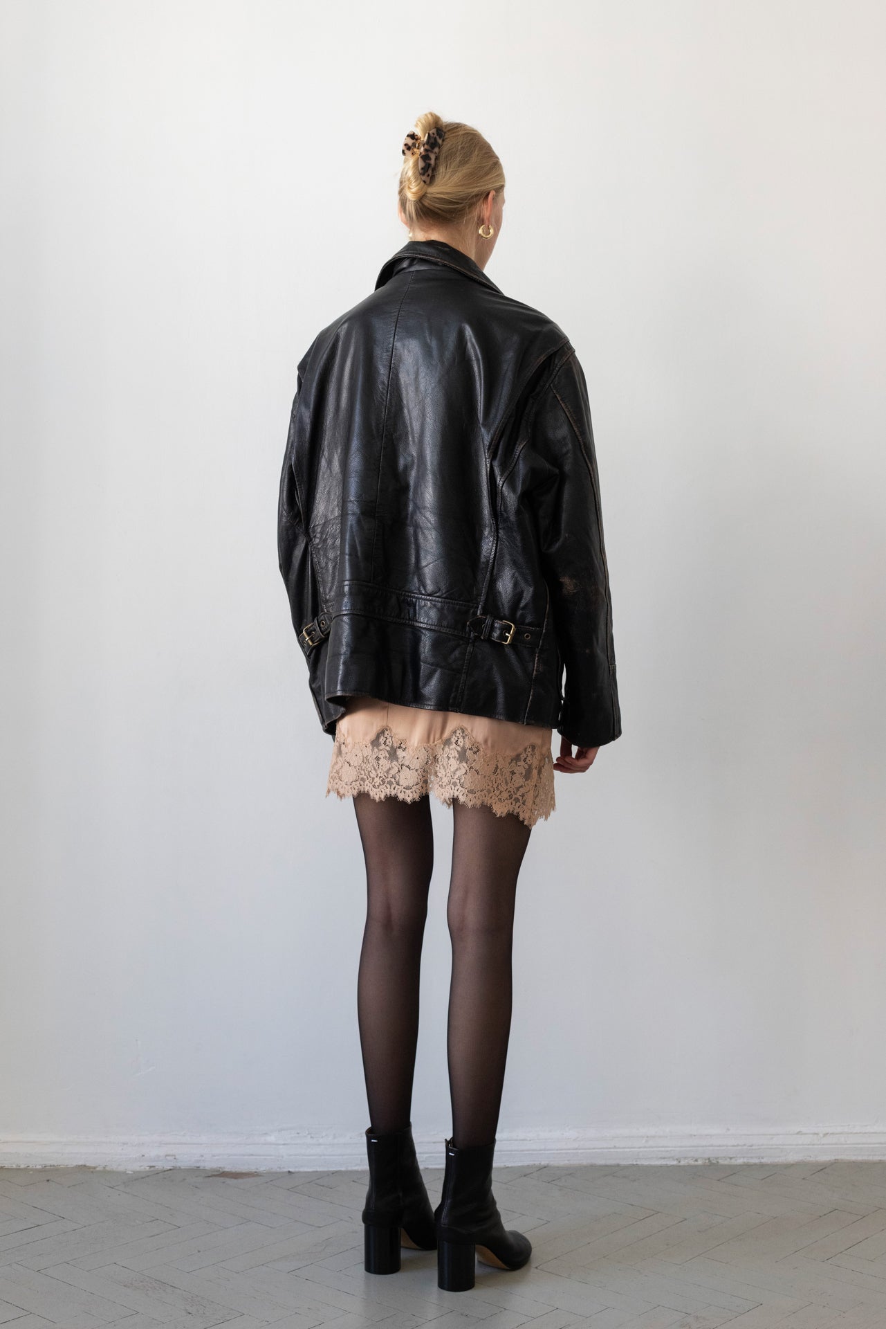 Vintage Oversized Distressed Brown Leather Jacket