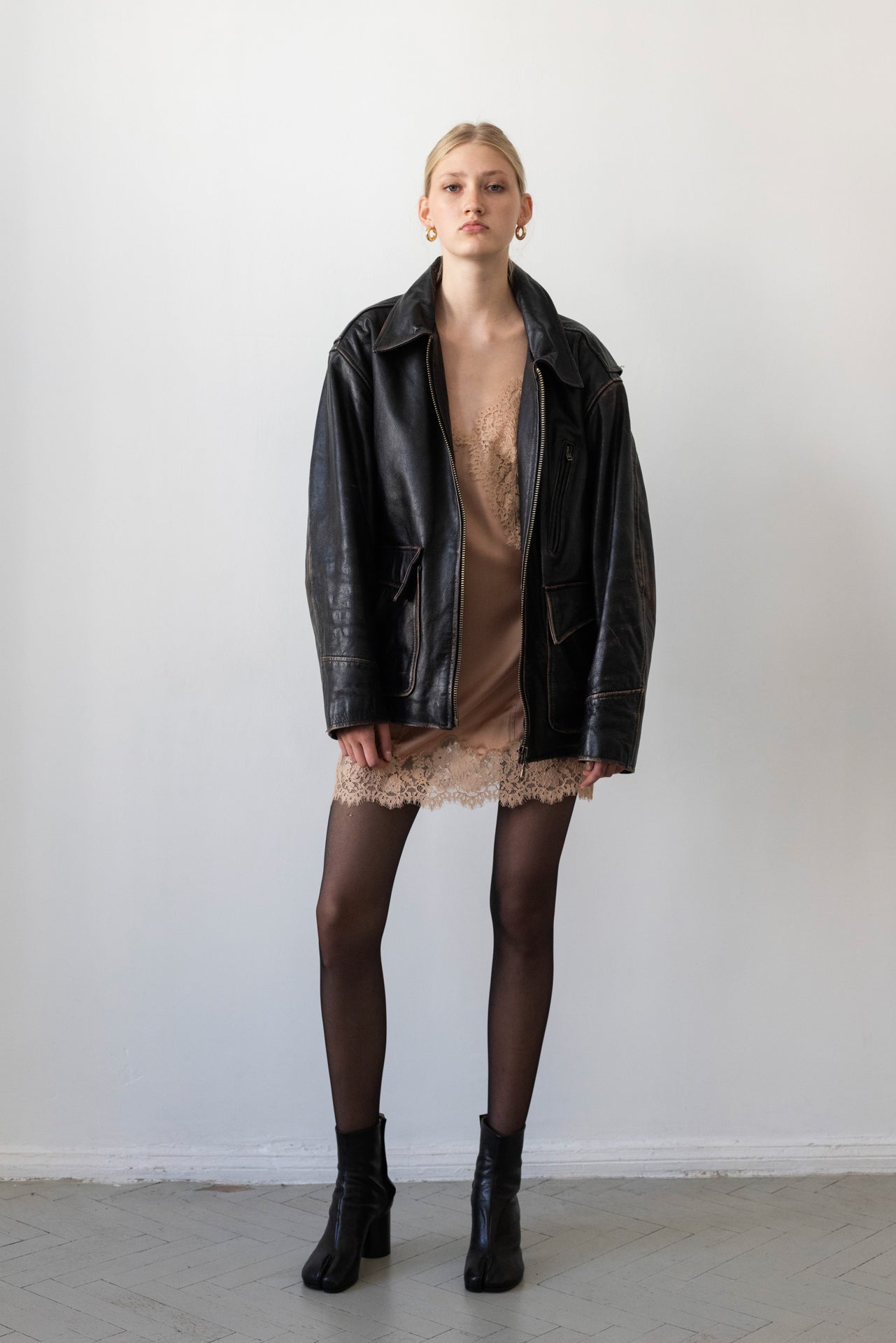 Vintage Oversized Distressed Brown Leather Jacket