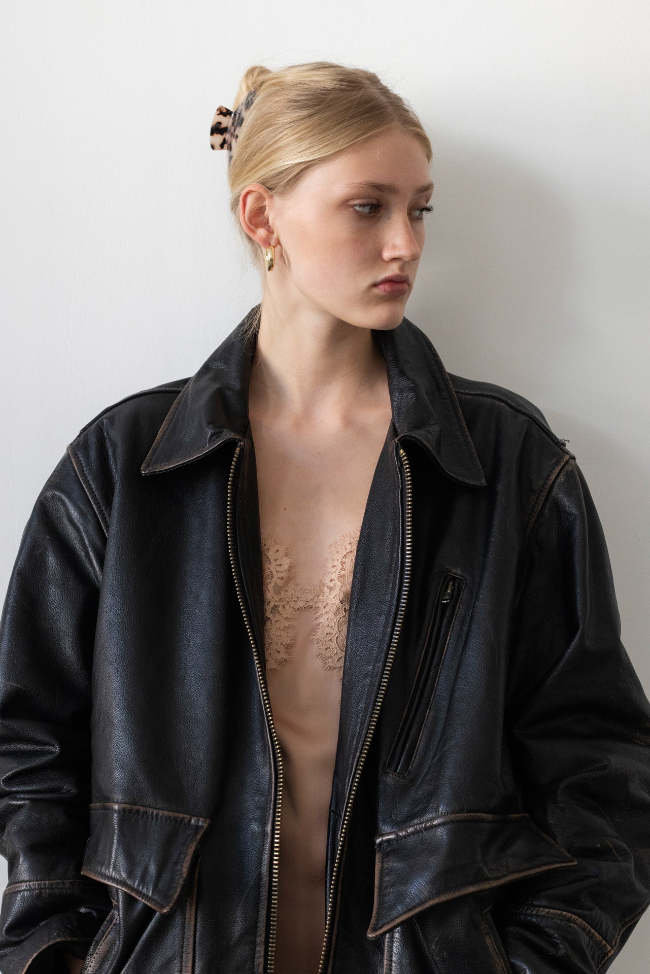 Vintage Oversized Distressed Brown Leather Jacket