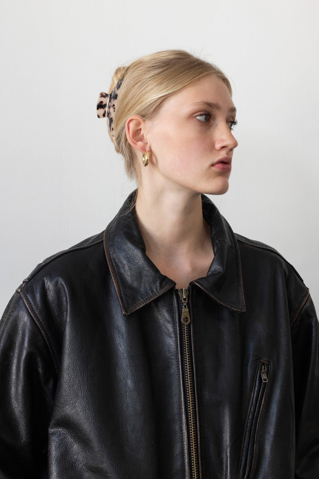 Vintage Oversized Distressed Brown Leather Jacket